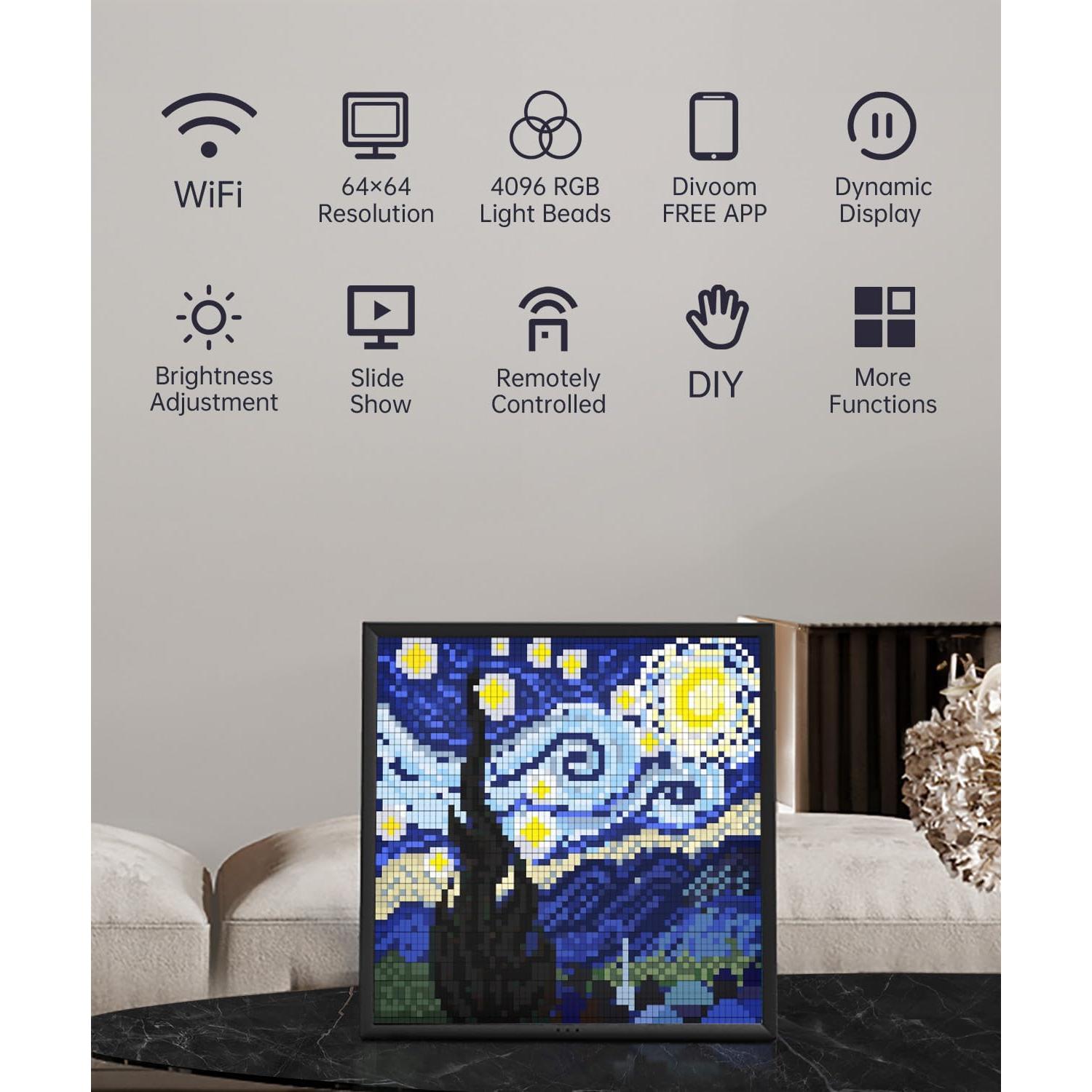 Divoom Pixoo-64 Marco Digital LED 64x64 WiFi Negro