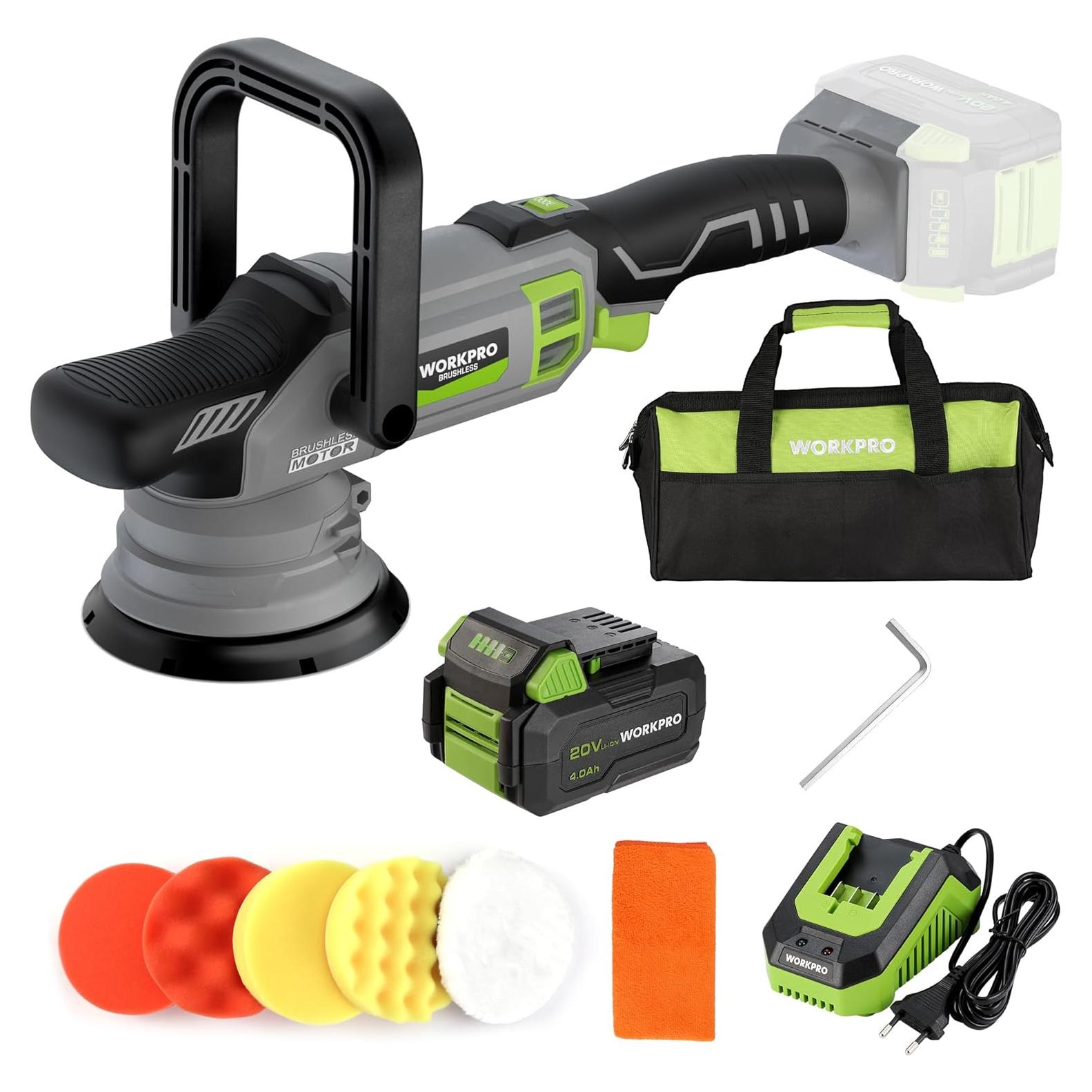 20V Cordless Buffer & Polisher Kit, Brushless Dual Action with 4.0Ah Battery, 7 Variable Speeds Up to 5000RPM, Random Orbital Polisher Kit for Car Detailing, Waxing & Polishing