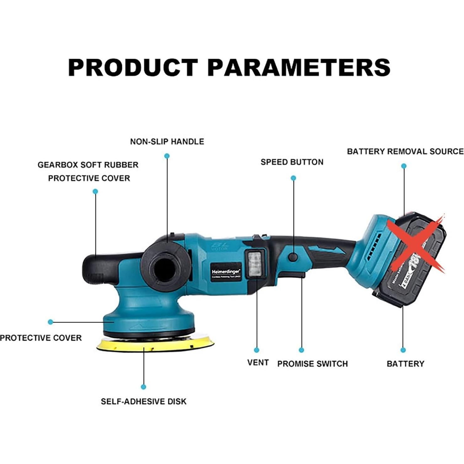 Pulidora Inalámbrica Heimerdinger 6" 18V 6 Velocidades
