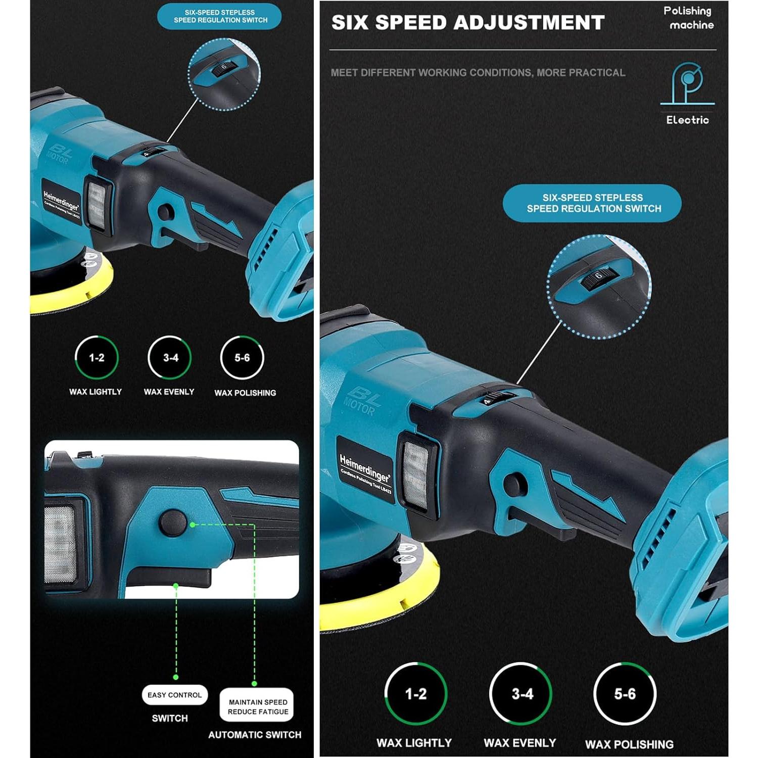 Pulidora Inalámbrica Heimerdinger 6" 18V 6 Velocidades