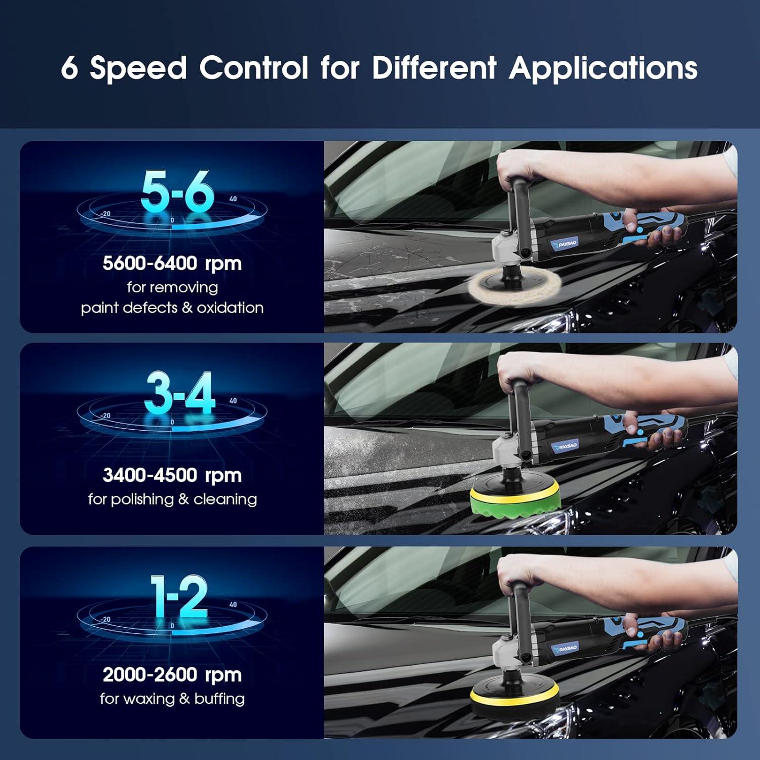 Pulidor RAYBAO 1200W Rotativo 6/7" Velocidad 1600-3500RPM