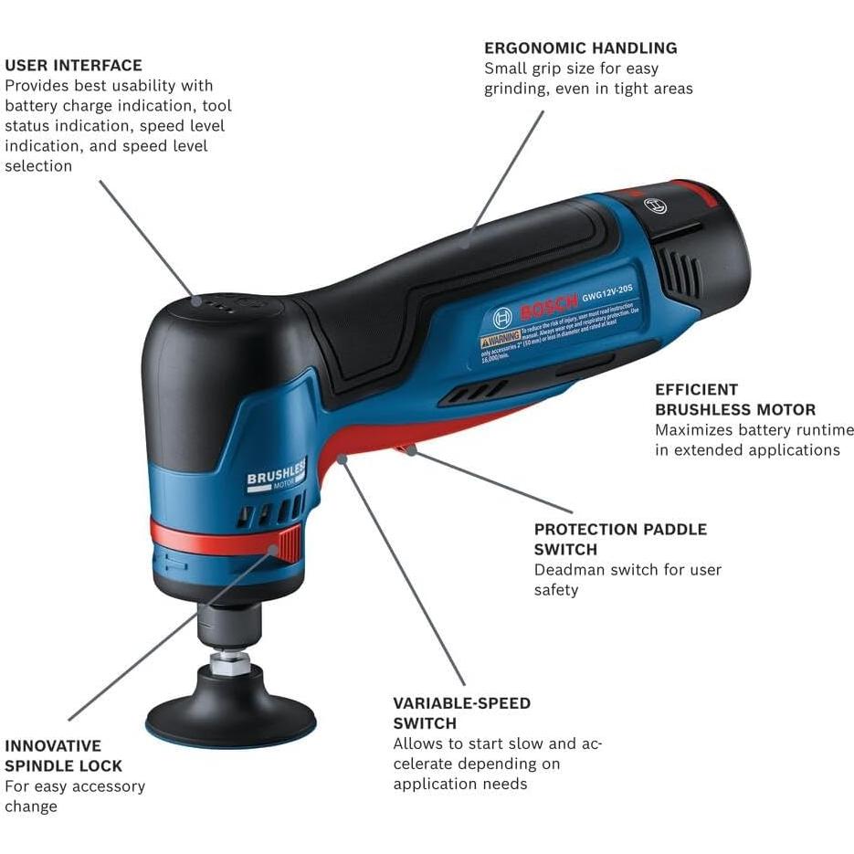 Esmeriladora de Ángulo Recto BOSCH GWG12V-20SB23 12V con 2 Baterías