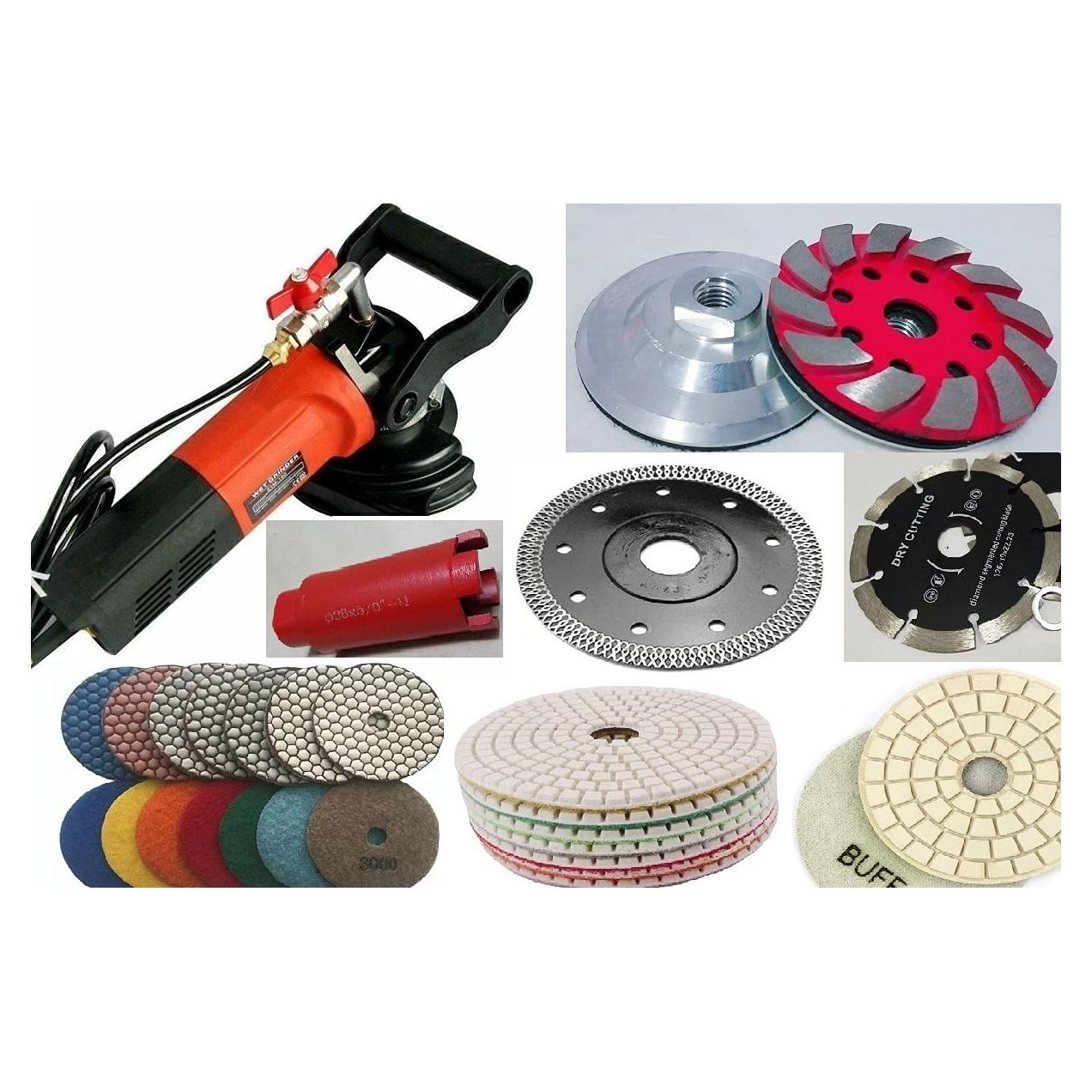 5 Lpidary Concrete Wet Dry Polisher polishing pad Buffer 22 and Grinding Cup Wheel and core Drill bit and Ceramic Porcelain Granite Marble Saw Blad