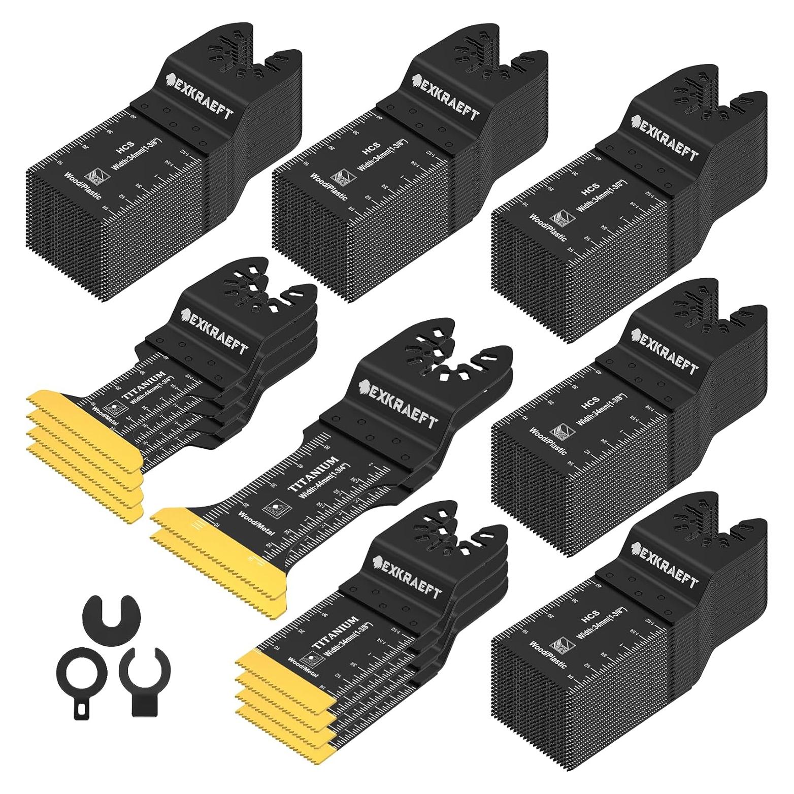 Kit 110 Hojas Oscilantes Titanio EXKRAEFT para Madera y Metal