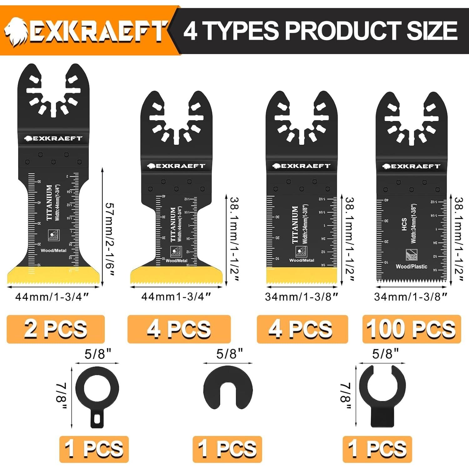 Kit 110 Hojas Oscilantes Titanio EXKRAEFT para Madera y Metal