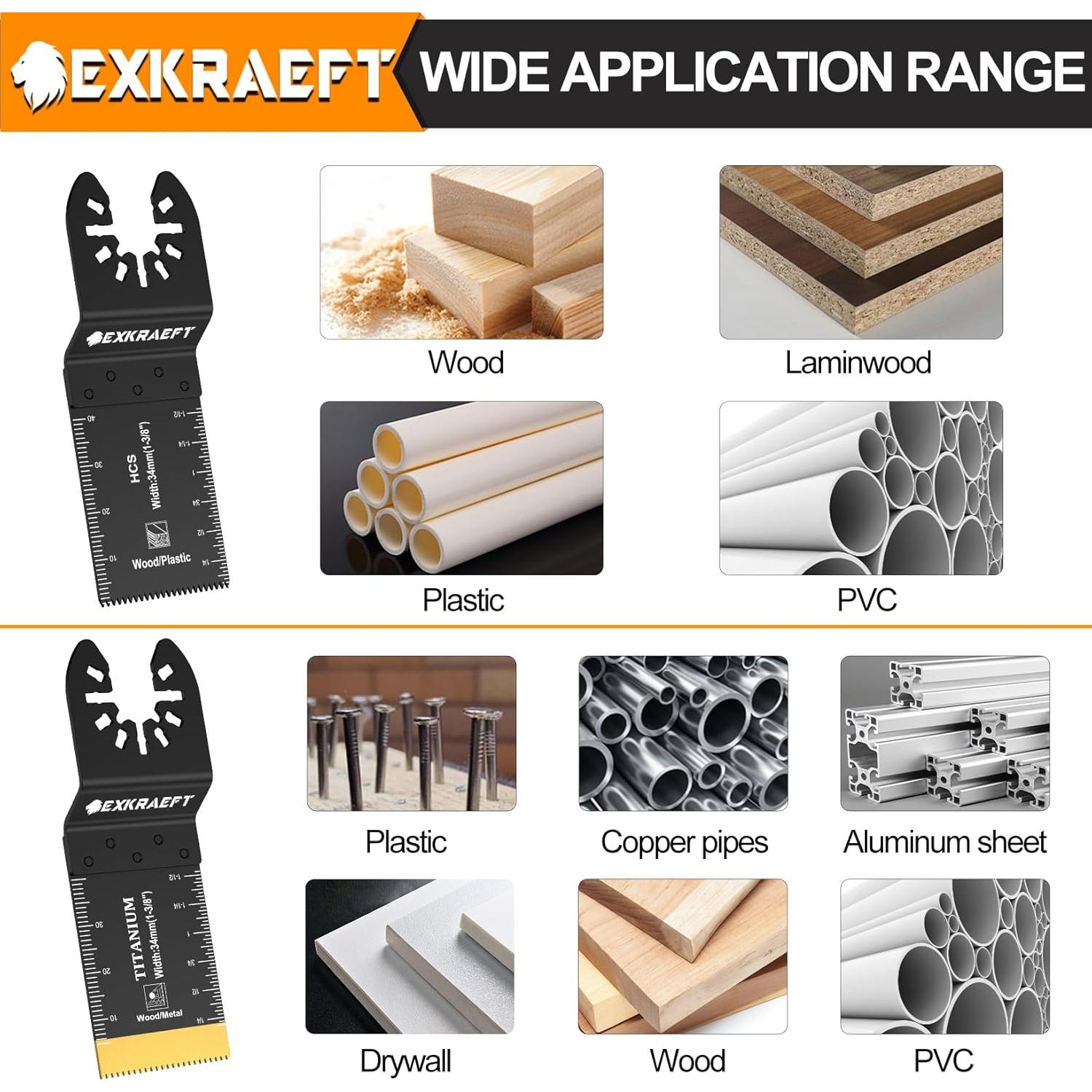 Kit 110 Hojas Oscilantes Titanio EXKRAEFT para Madera y Metal