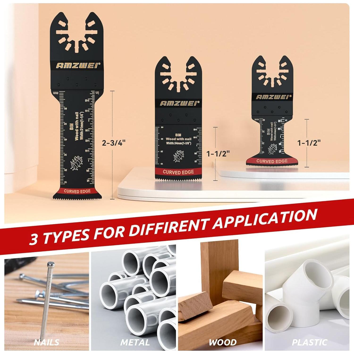 30 Cuchillas Bi-Metal AMZWEI para Multiherramienta 3 Tipos