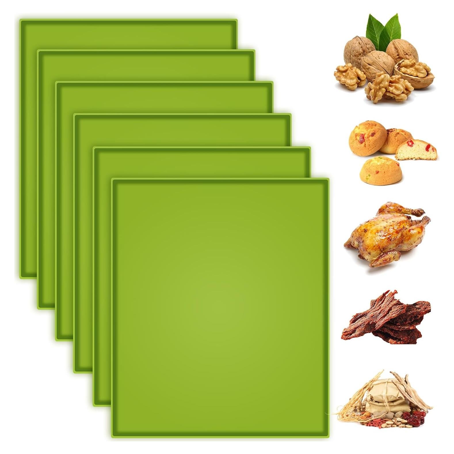 6 Hojas de Silicona para Deshidratador Anglecai Verde 30x26 cm