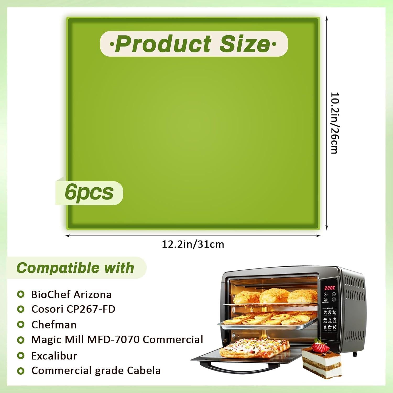 6 Hojas de Silicona para Deshidratador Anglecai Verde 30x26 cm