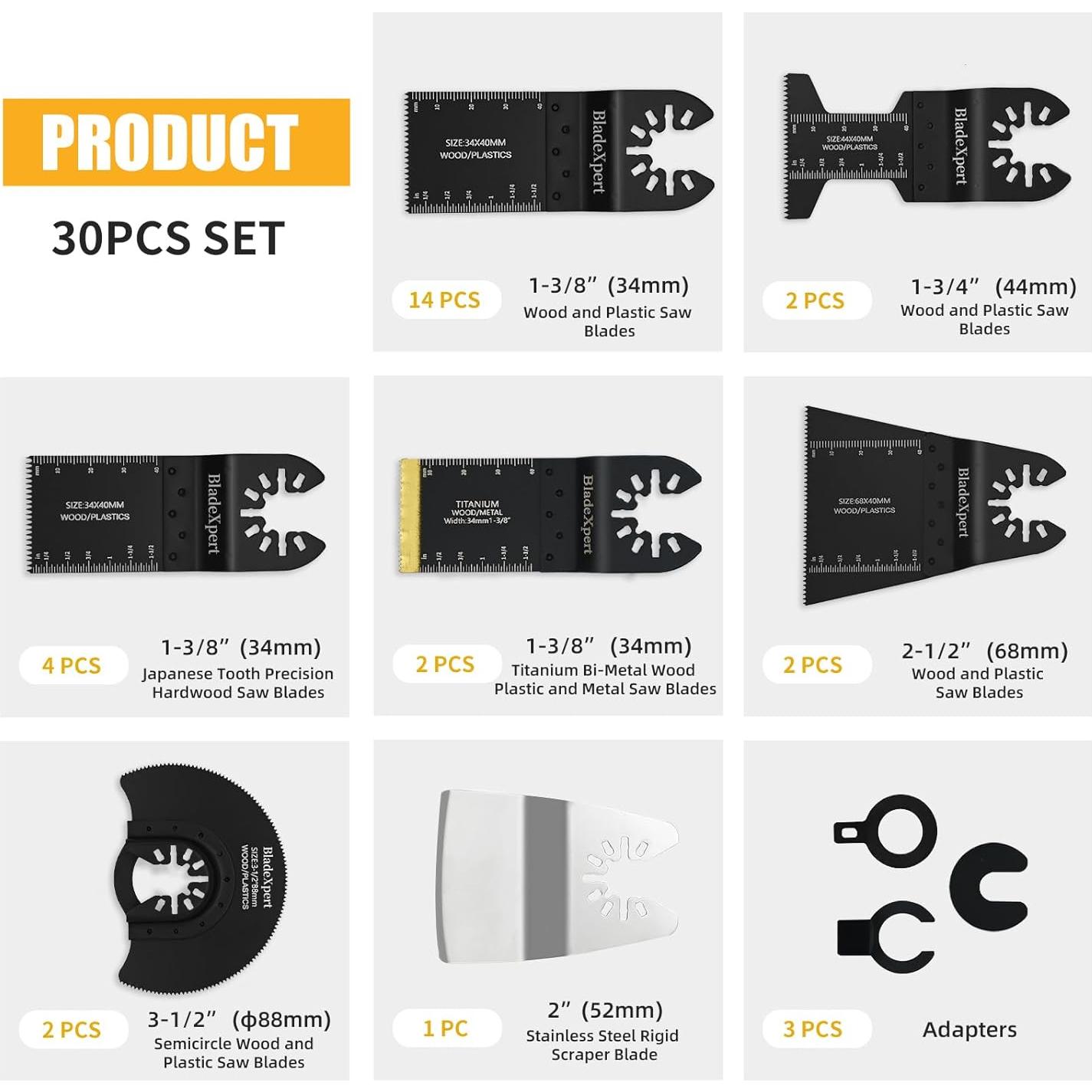 30 Hojas de sierra oscilante BladeXpert para madera y metal