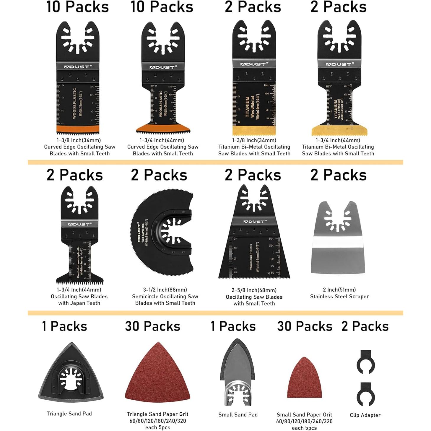 Hojas de Sierra Oscilante Adust 96 Piezas para Madera y Metal