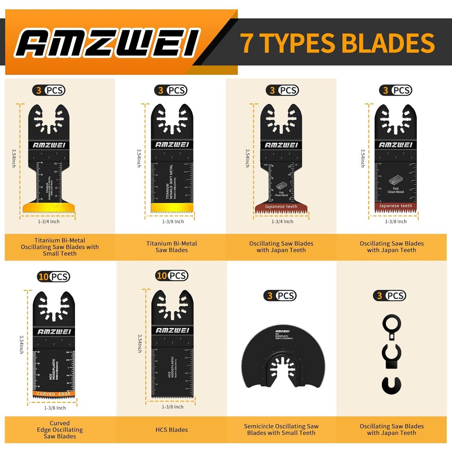 Set 35 Cuchillas Oscilantes AMZWEI para Madera y Metal