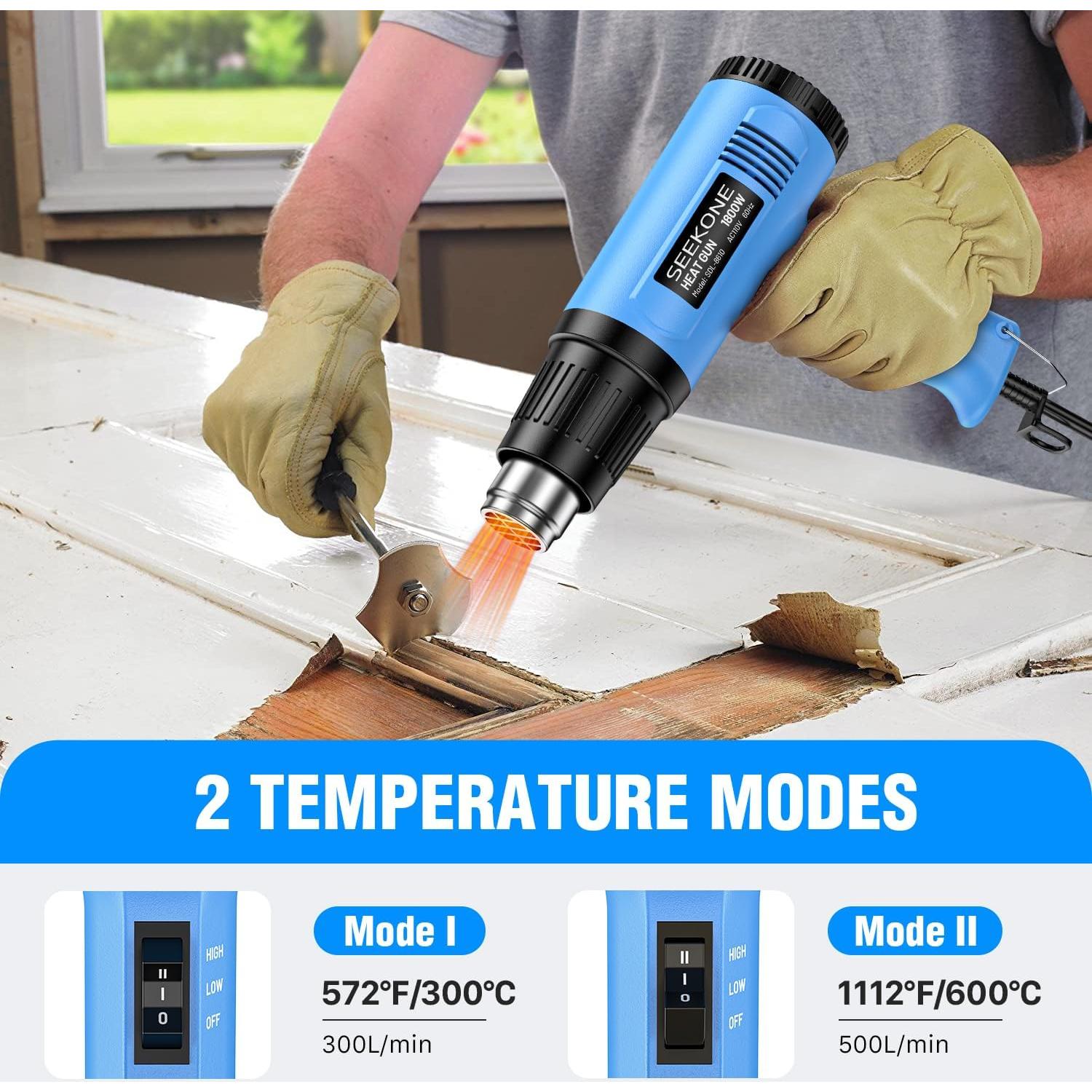 Pistola de Calor SEEKONE 1800W Doble Temperatura 300-500L/min