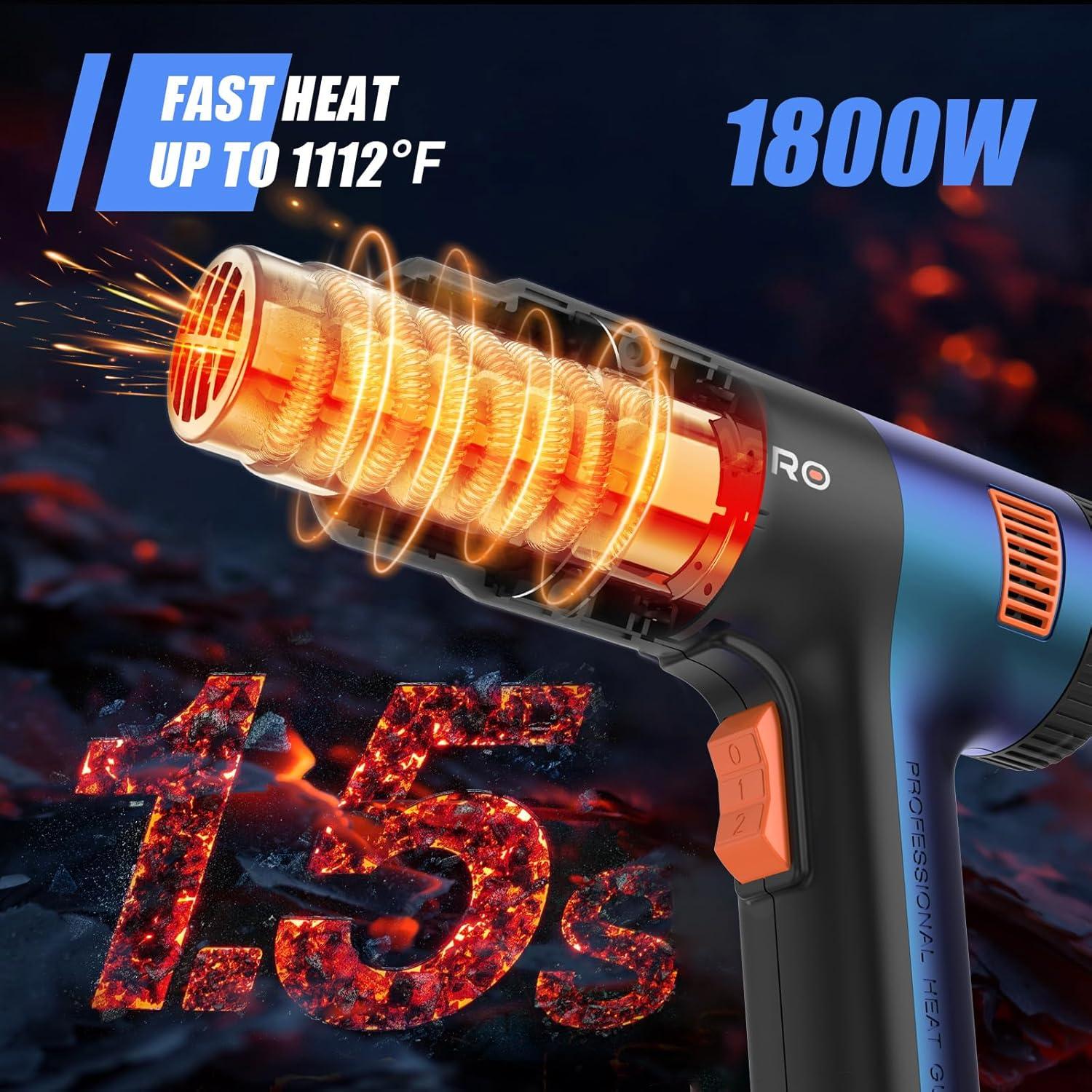 Pistola de Calor TDAGRO 1800W Azul 650°C 4 Boquillas