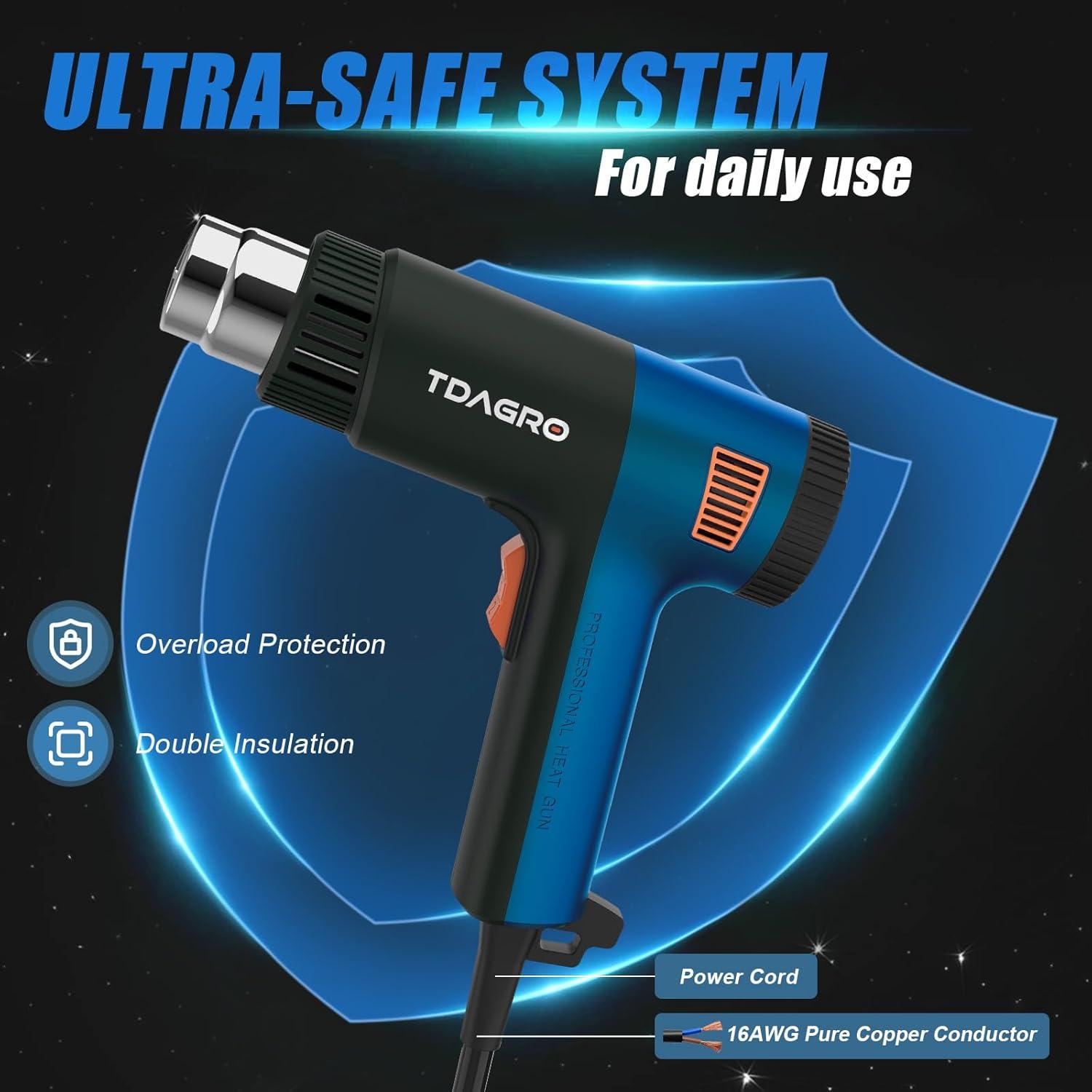 Pistola de Calor TDAGRO 1800W Azul 650°C 4 Boquillas