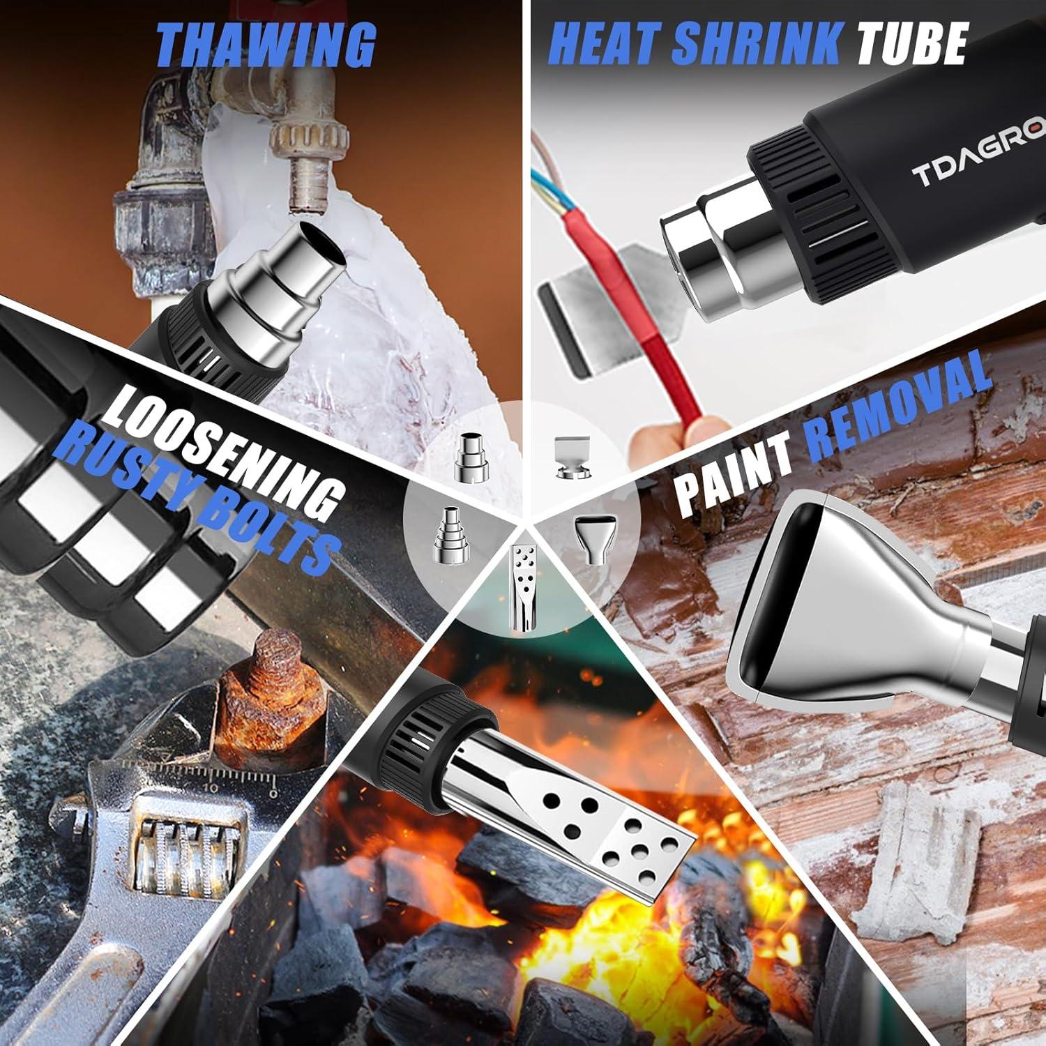 Pistola de Calor TDAGRO 1800W Azul 650°C 4 Boquillas