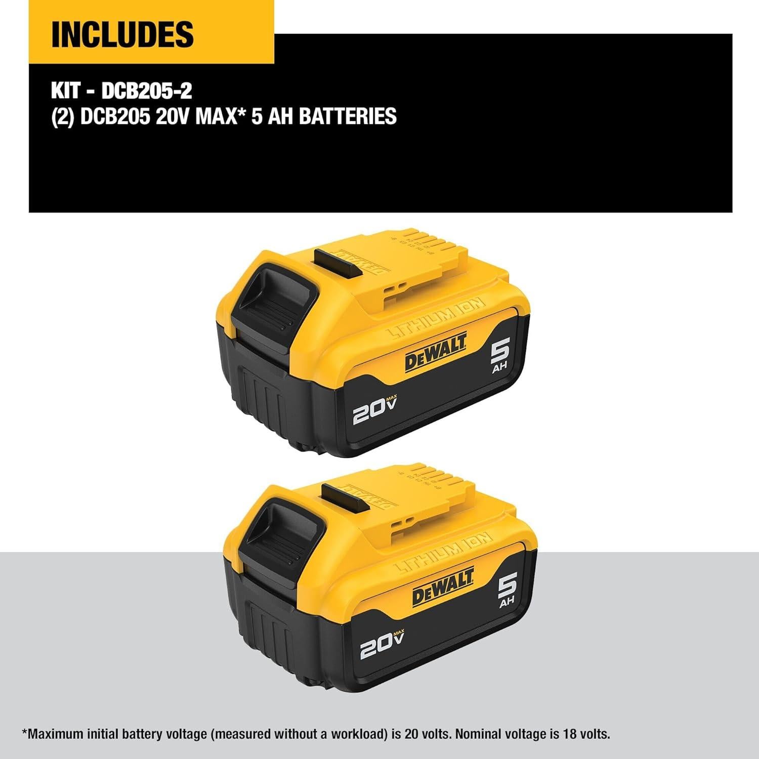 Batería Litio Ión DEWALT 20V MAX 5Ah 2-Pack DCB205-2