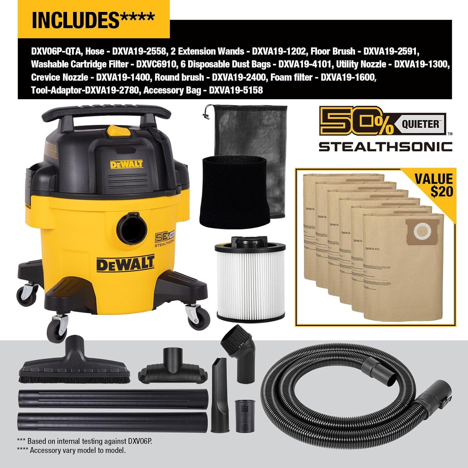 Aspiradora DEWALT Húmeda y Seca 6 Galones 5 HP Ultra-Silenciosa