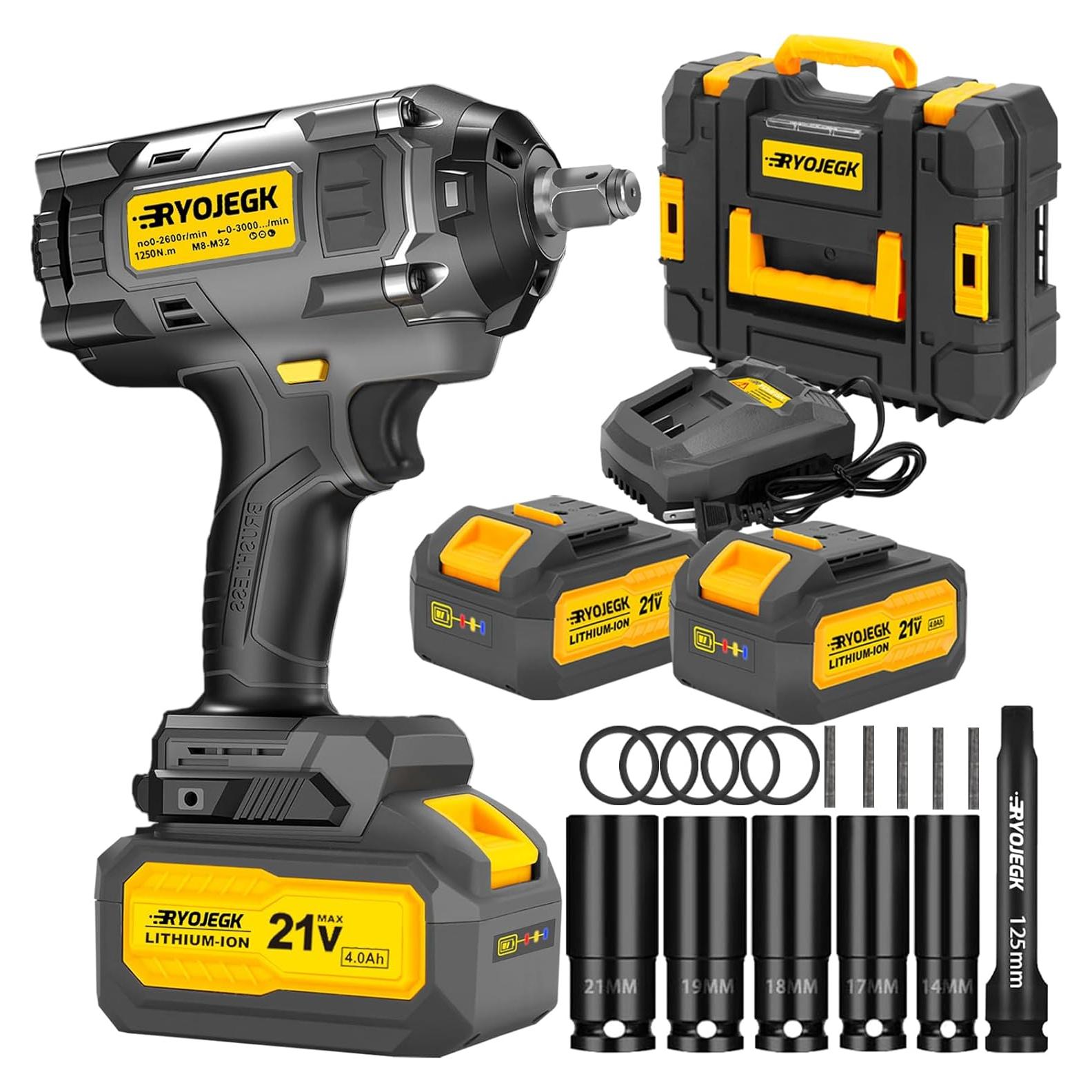 Llave de Impacto Inalámbrica RYOJEGK 1250N.m 3 Velocidades