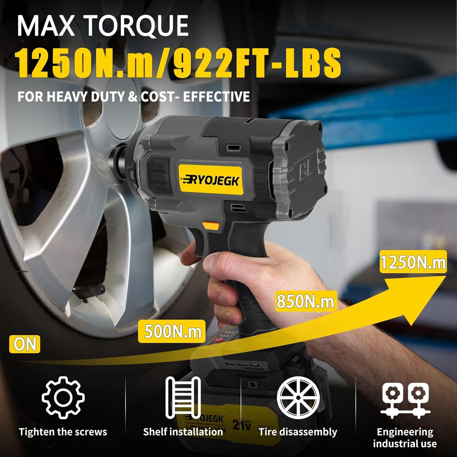 Llave de Impacto Inalámbrica RYOJEGK 1250N.m 3 Velocidades