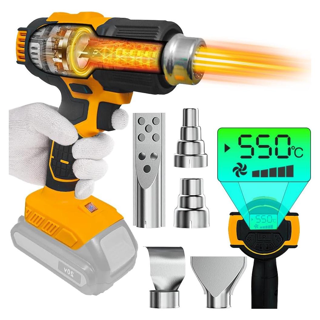 Pistola de Calor Inalámbrica Dewalt 20V LCD 50-550°C 5 Boquillas