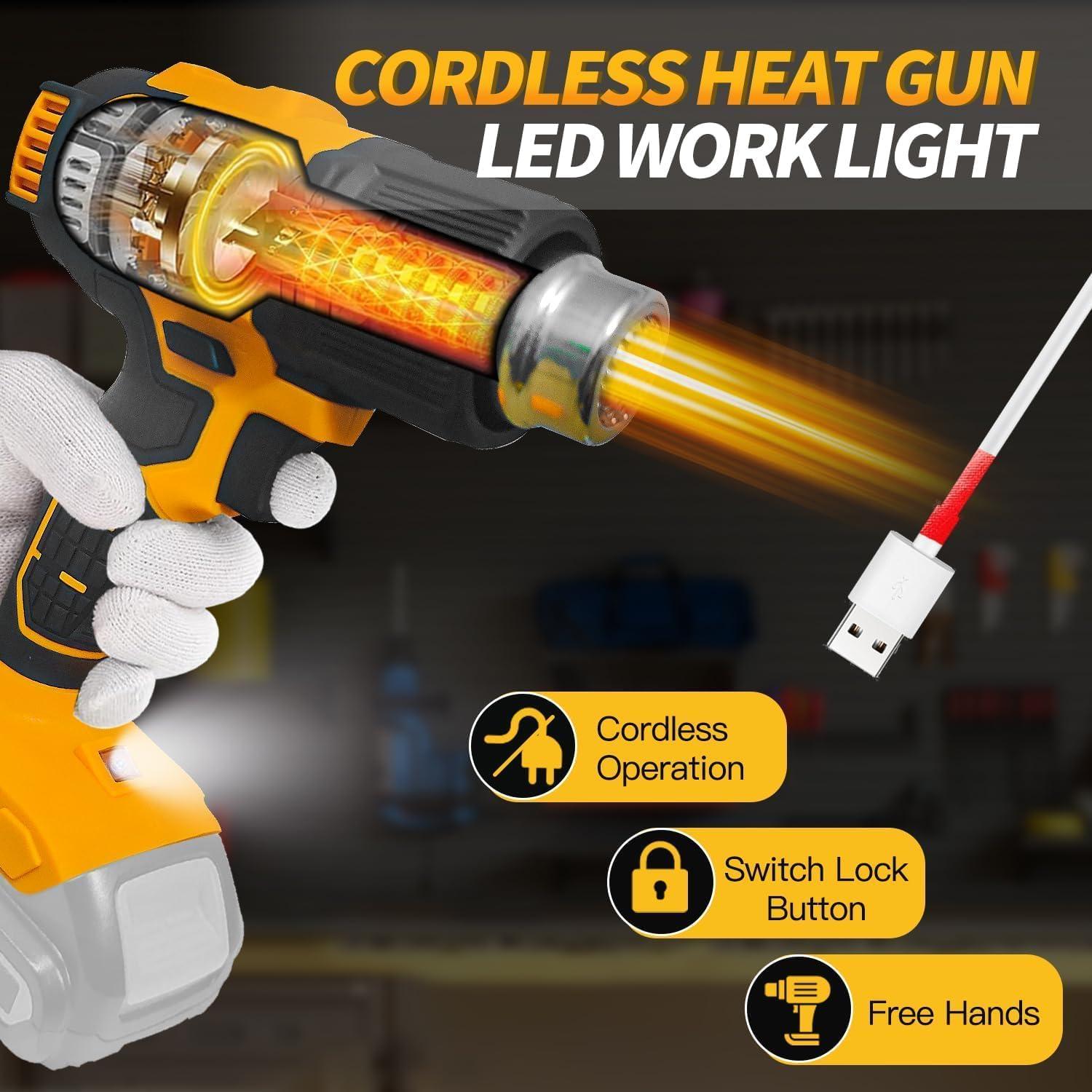 Pistola de Calor Inalámbrica Dewalt 20V LCD 50-550°C 5 Boquillas