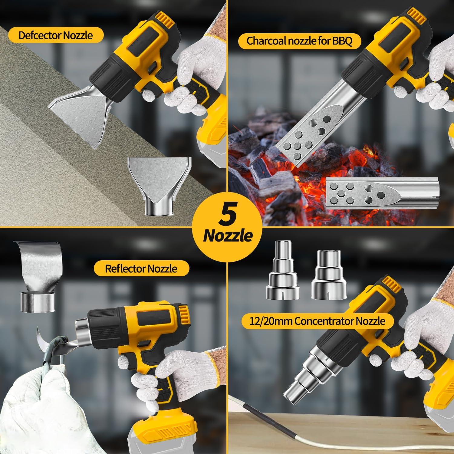 Pistola de Calor Inalámbrica Dewalt 20V LCD 50-550°C 5 Boquillas