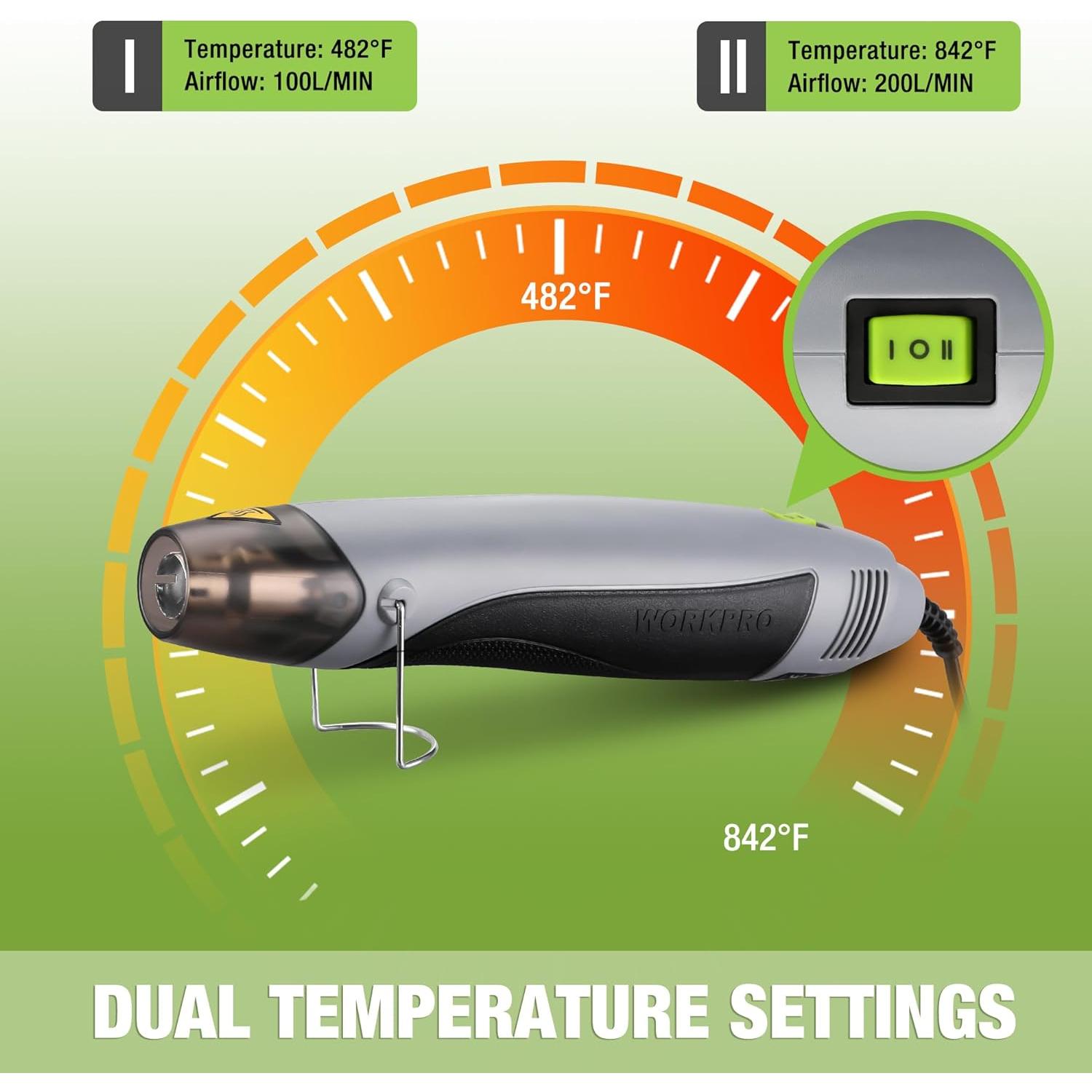 Pistola de Calor WORKPRO 400W 2 Temperaturas 1.8m Cable
