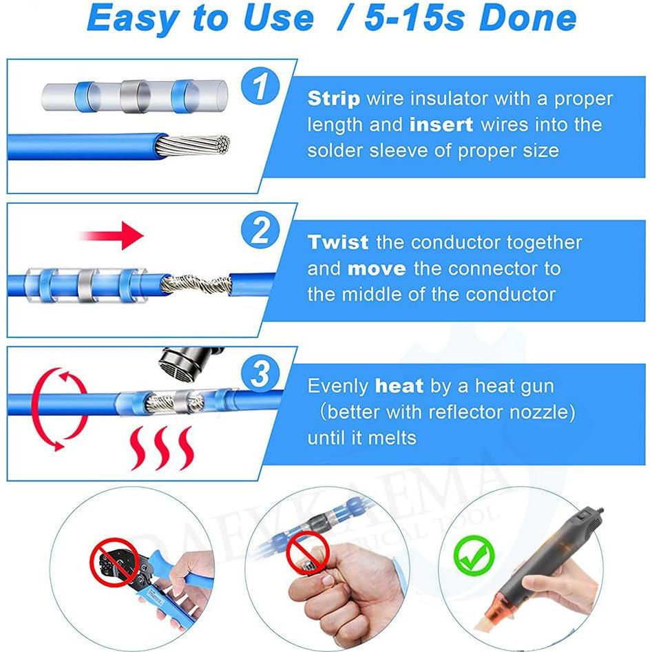 400 Conectores de Cable + Daevkaema + Pistola de Calor