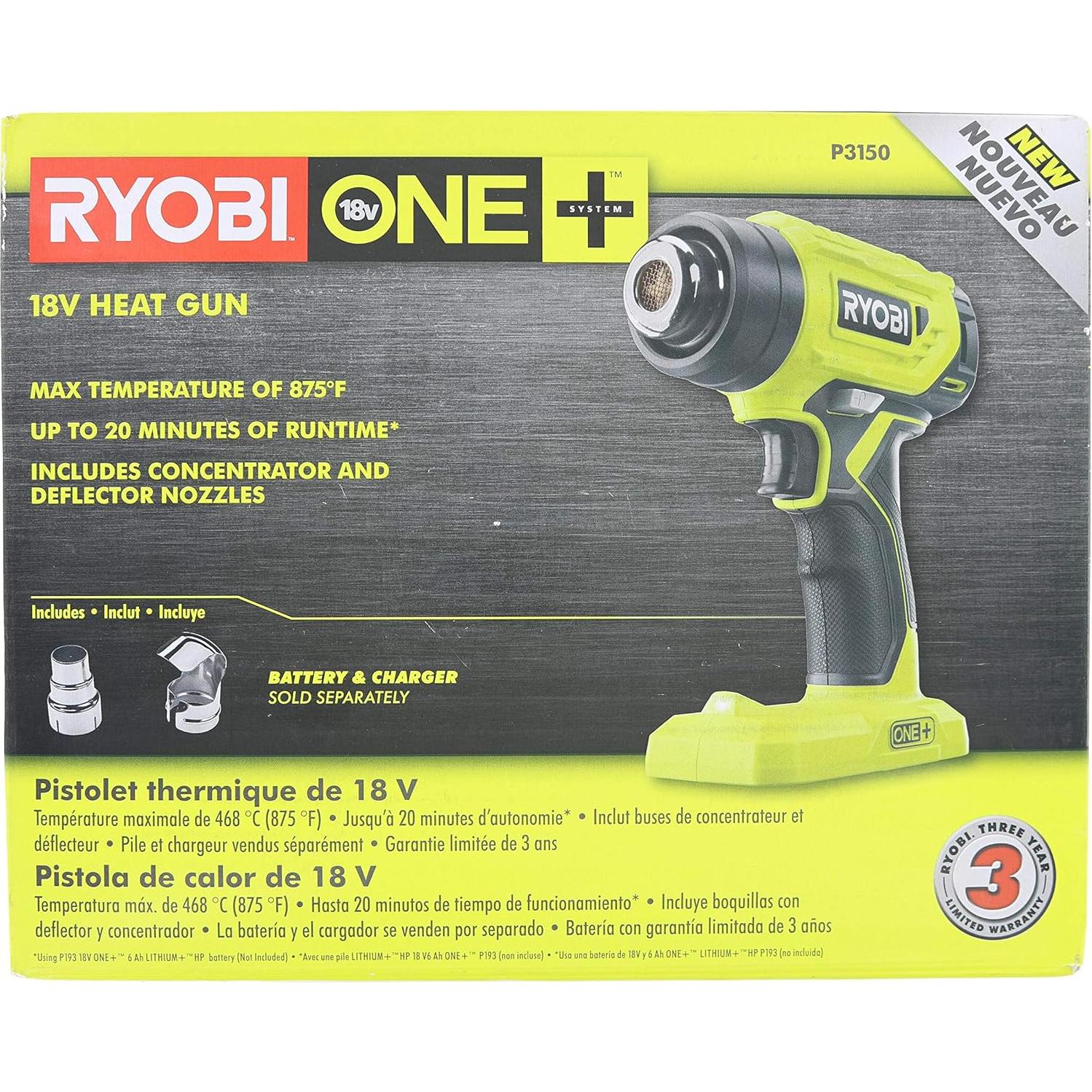 Pistola de Calor Inalámbrica Ryobi P3150 18V con Boquillas