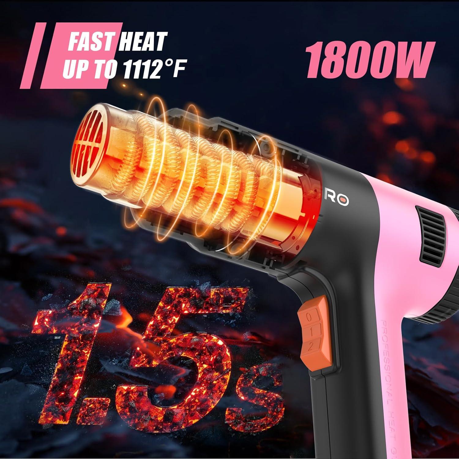 Pistola de Calor TDAGRO 1800W Rosa 650°C 4 Boquillas