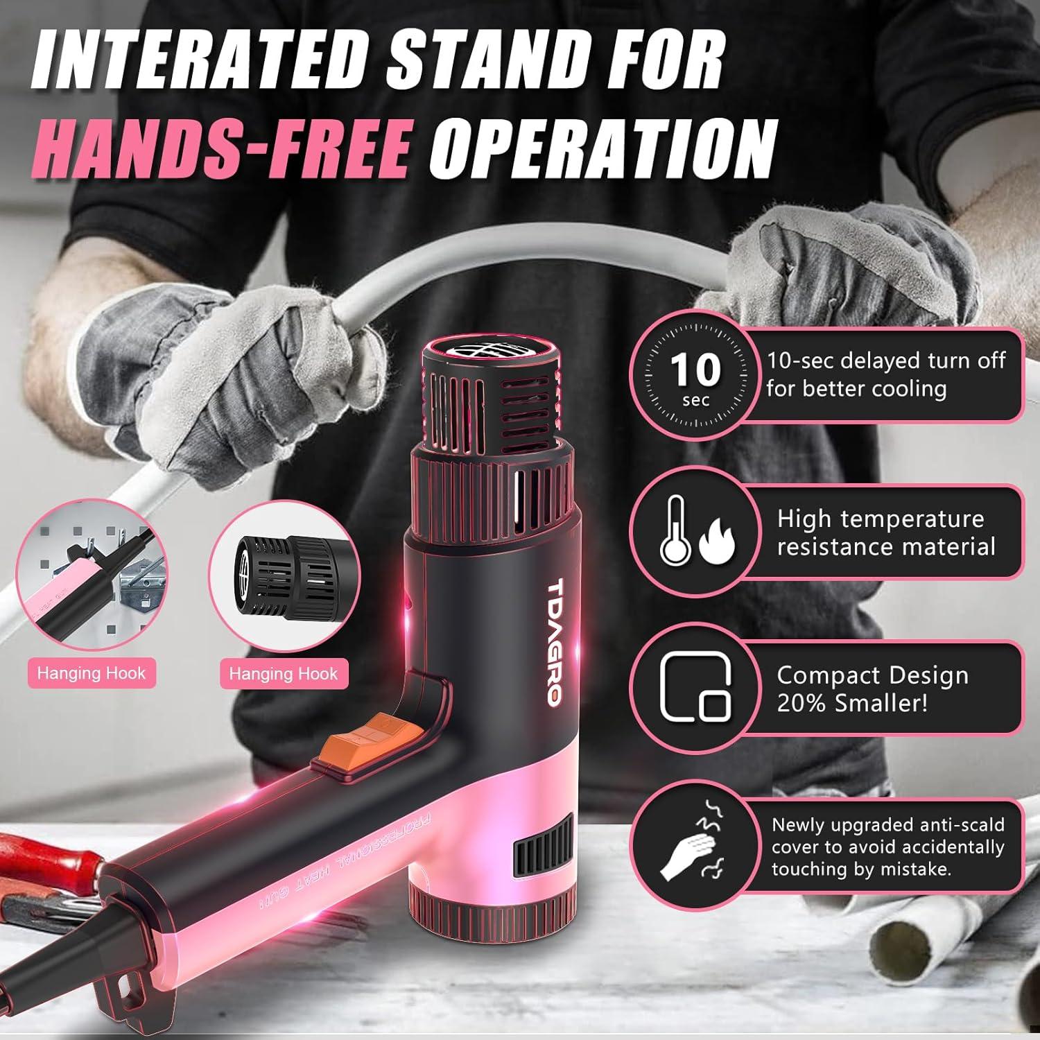 Pistola de Calor TDAGRO 1800W Rosa 650°C 4 Boquillas