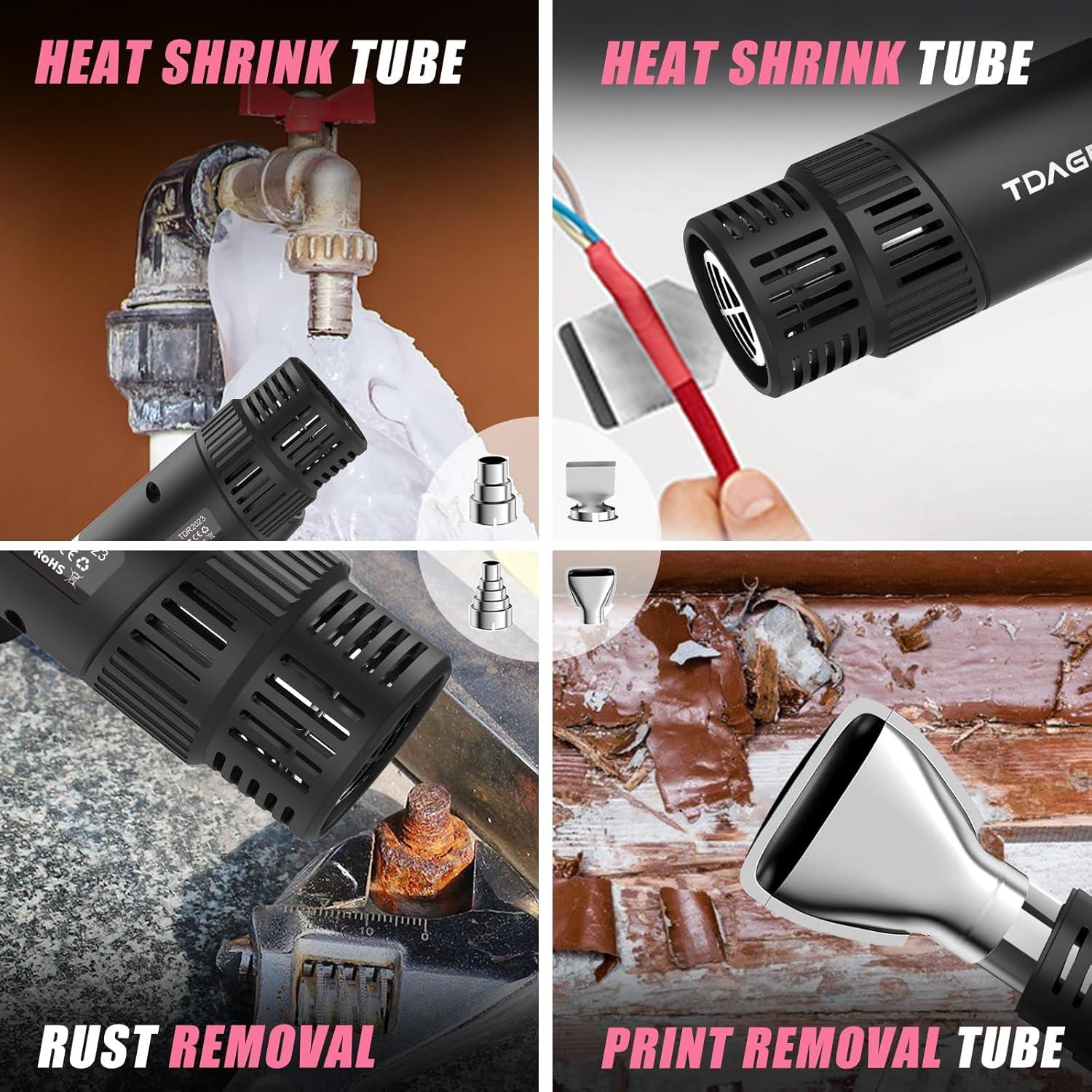 Pistola de Calor TDAGRO 1800W Rosa 650°C 4 Boquillas