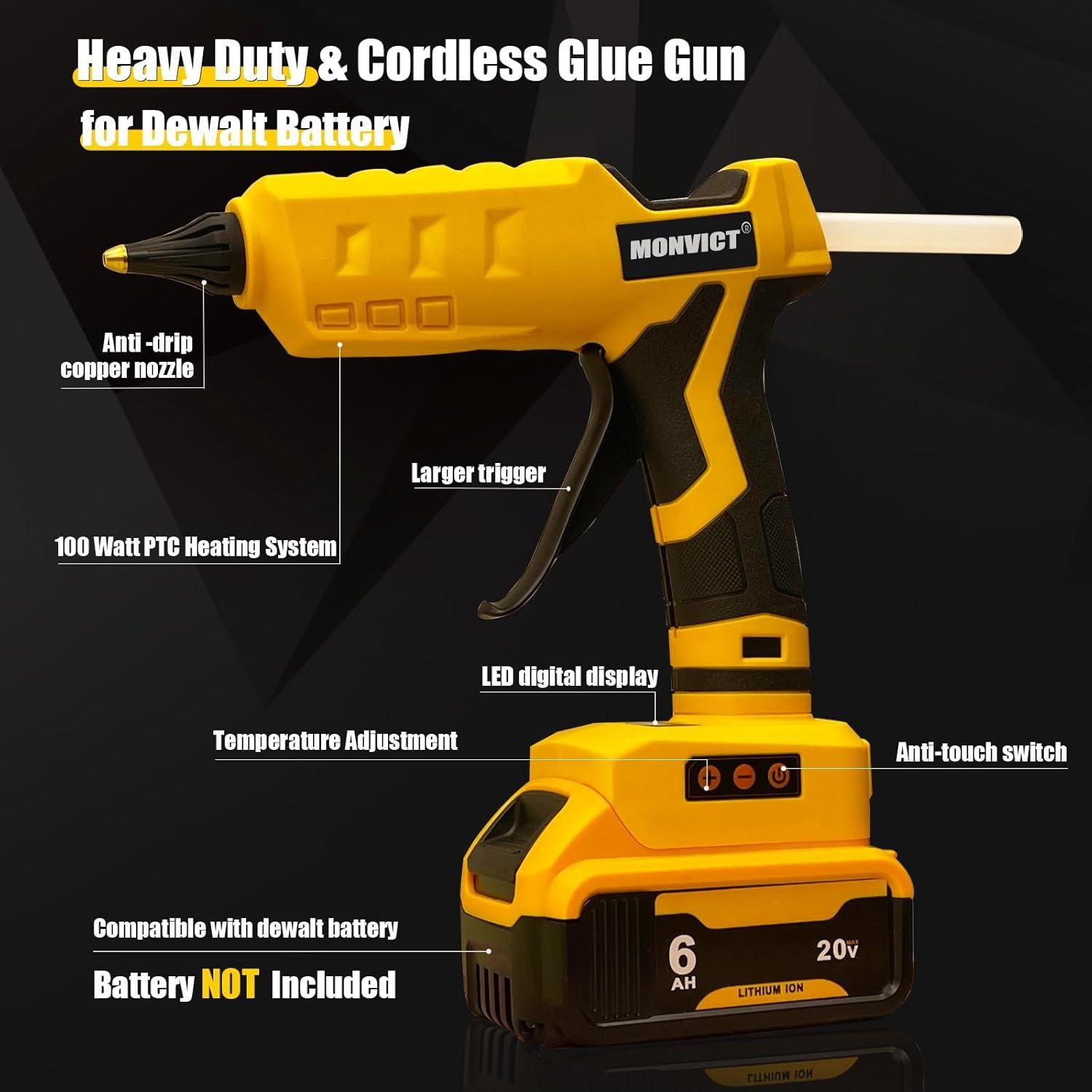 Pistola de Pegamento Inalámbrica MONVICT 100W para Batería DeWalt
