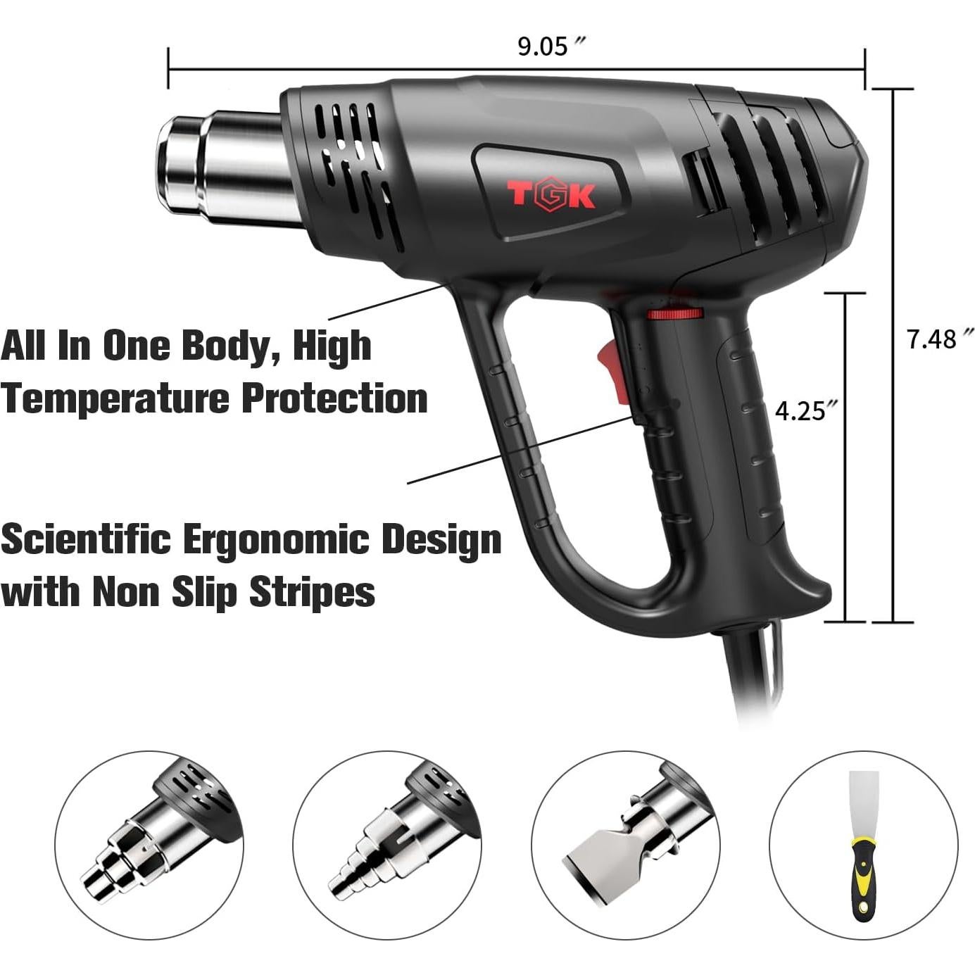 Pistola de Calor TGK 1800W con 6 Boquillas y Protección