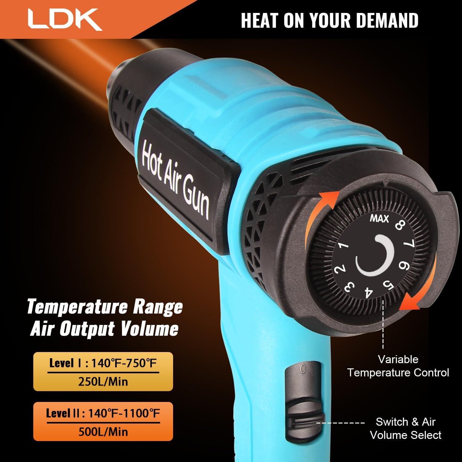 Pistola de Calor LDK 2000W con 4 Boquillas y Control T°
