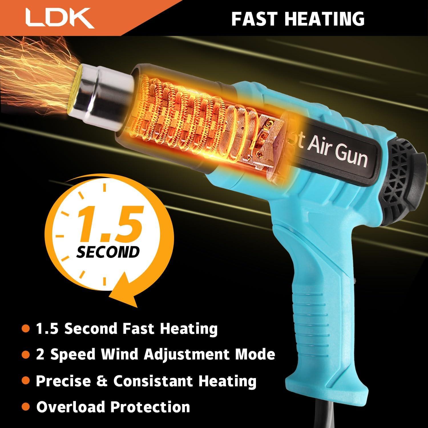 Pistola de Calor LDK 2000W con 4 Boquillas y Control T°