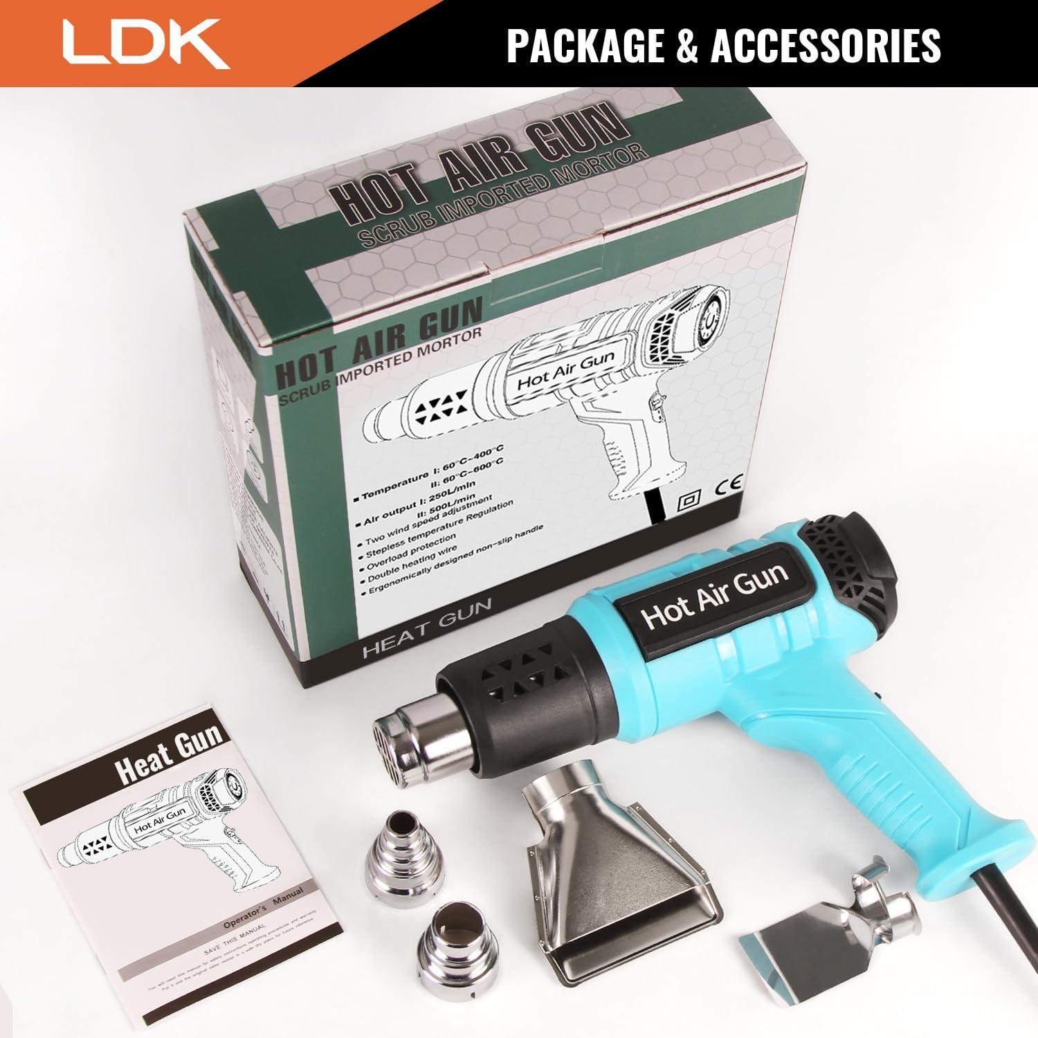 Pistola de Calor LDK 2000W con 4 Boquillas y Control T°