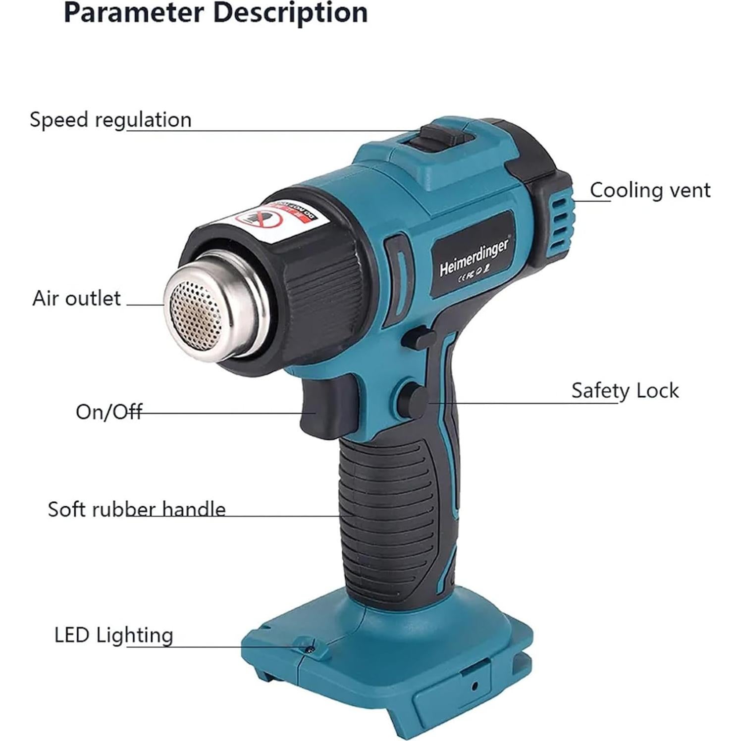 Pistola de Calor Inalámbrica Heimerdinger LB122 18V 650°C
