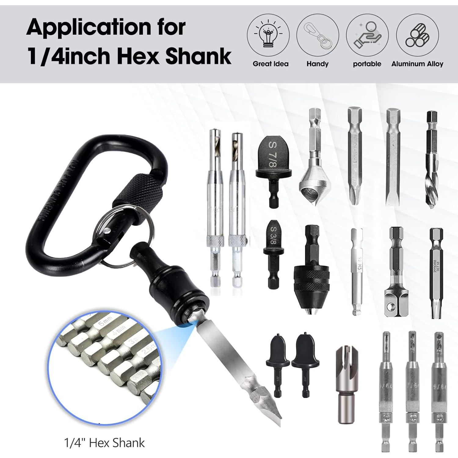 Soporte de Brocas 12 Pcs Aoebwpwi con Mosquetón Negro 1/4"