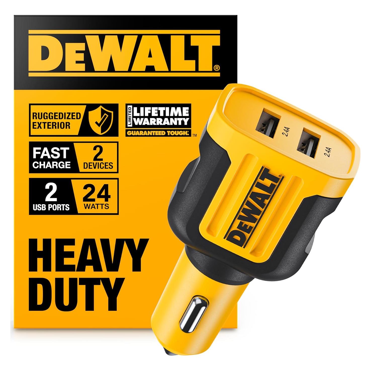 Cargador de coche USB DEWALT 24W 2 puertos carga rápida