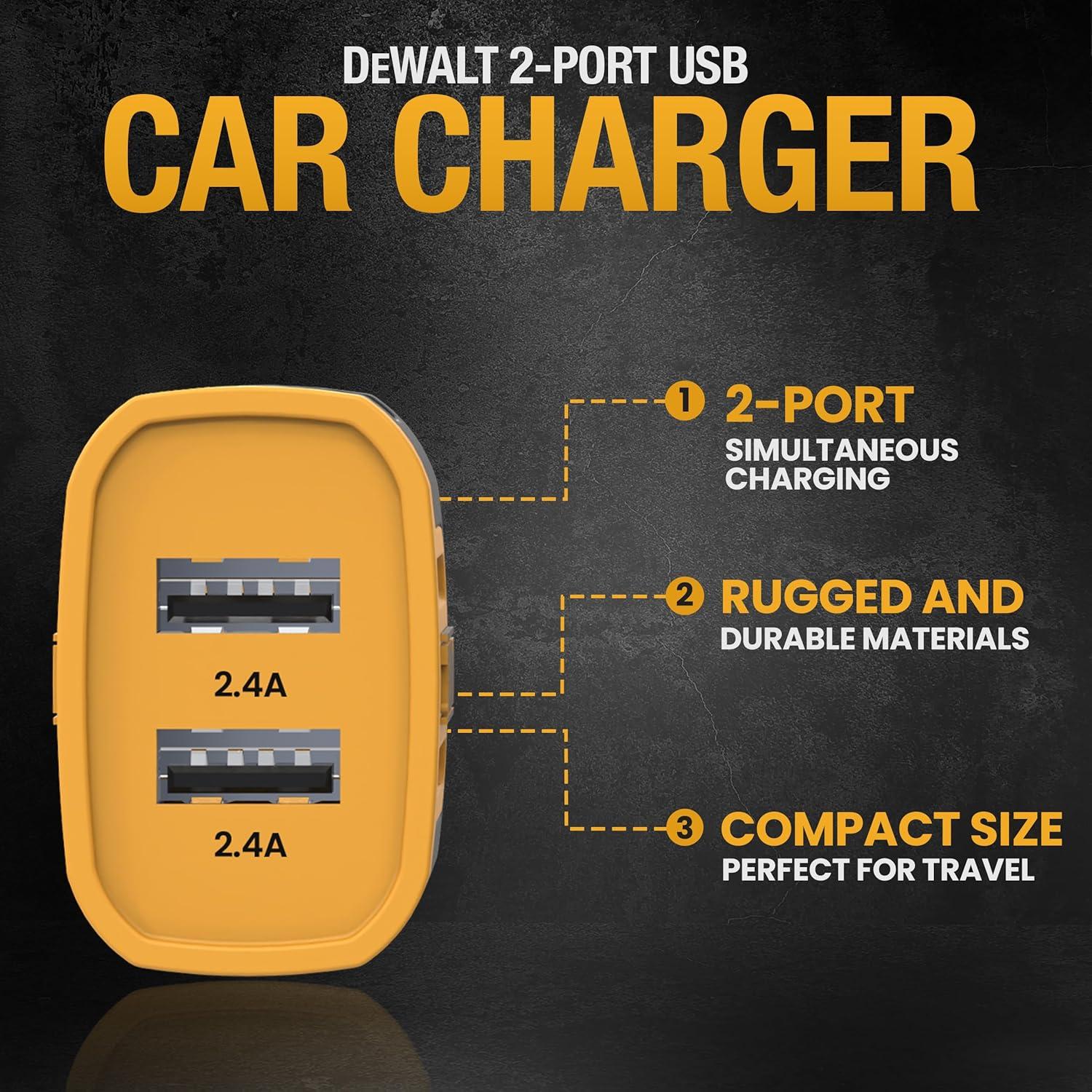 Cargador de coche USB DEWALT 24W 2 puertos carga rápida