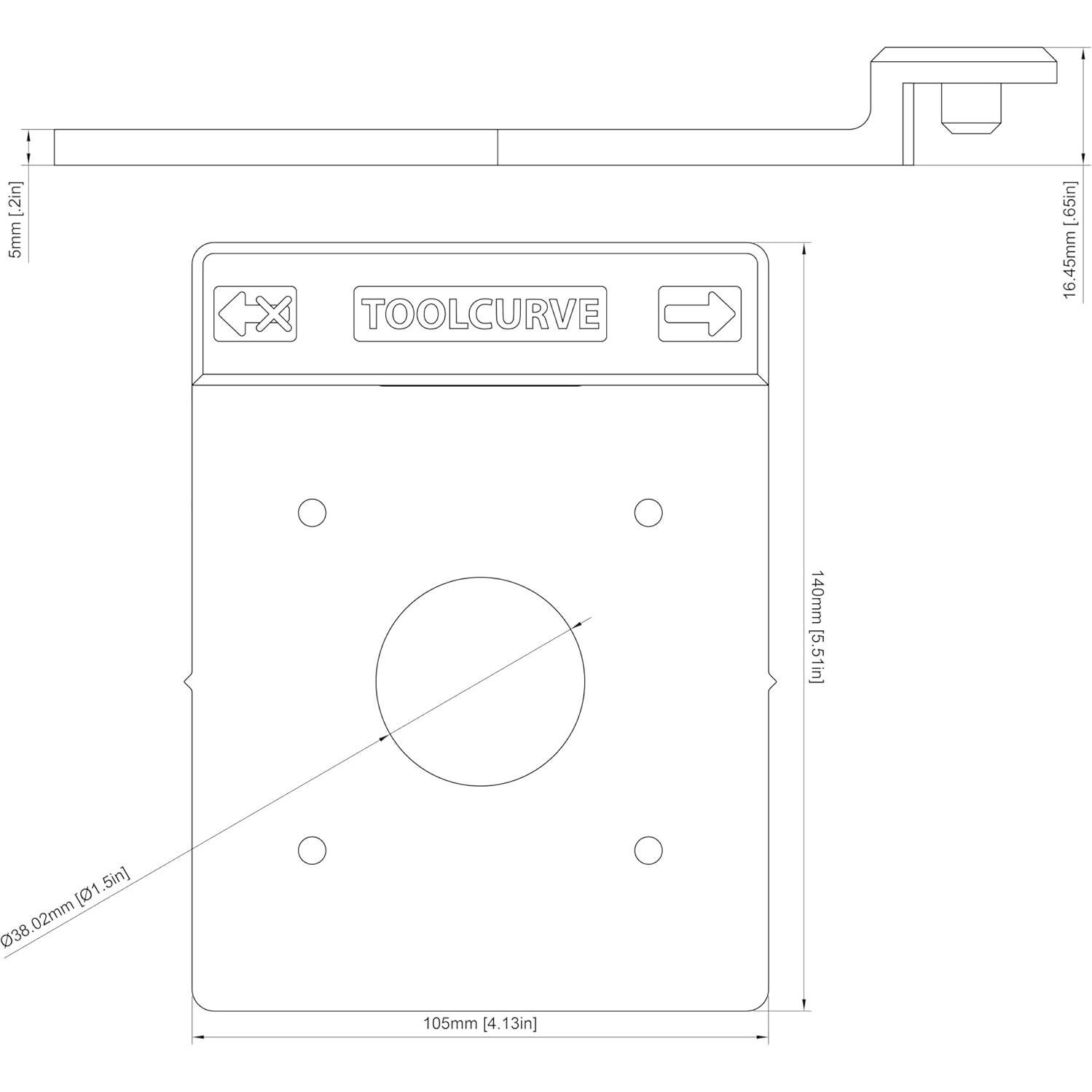 Adaptador de riel guía ToolCurve para router Dewalt - Hecho en EE. UU.