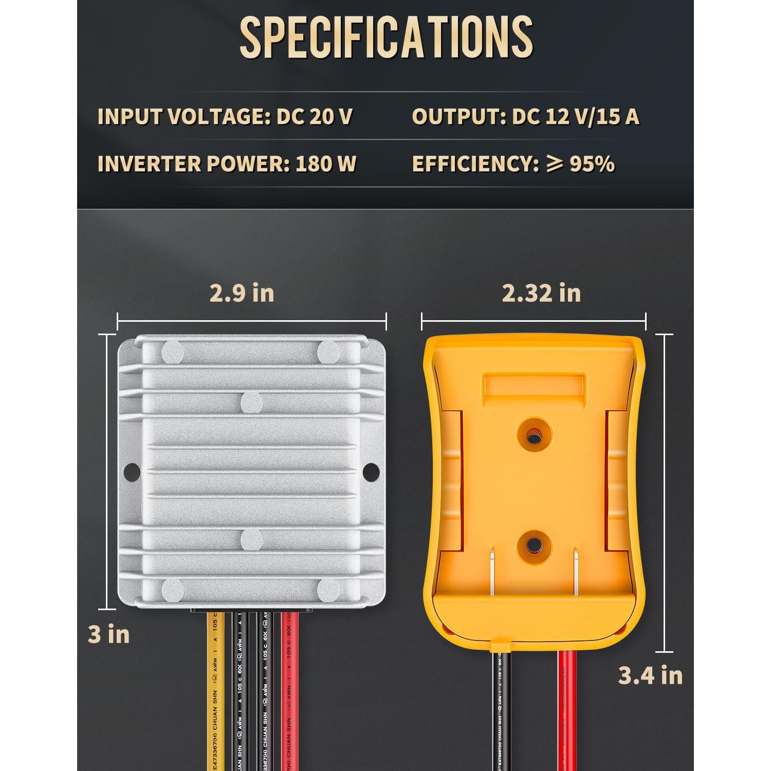 Convertidor de Voltaje 20V a 12V Vibit 180W para Batería Dewalt