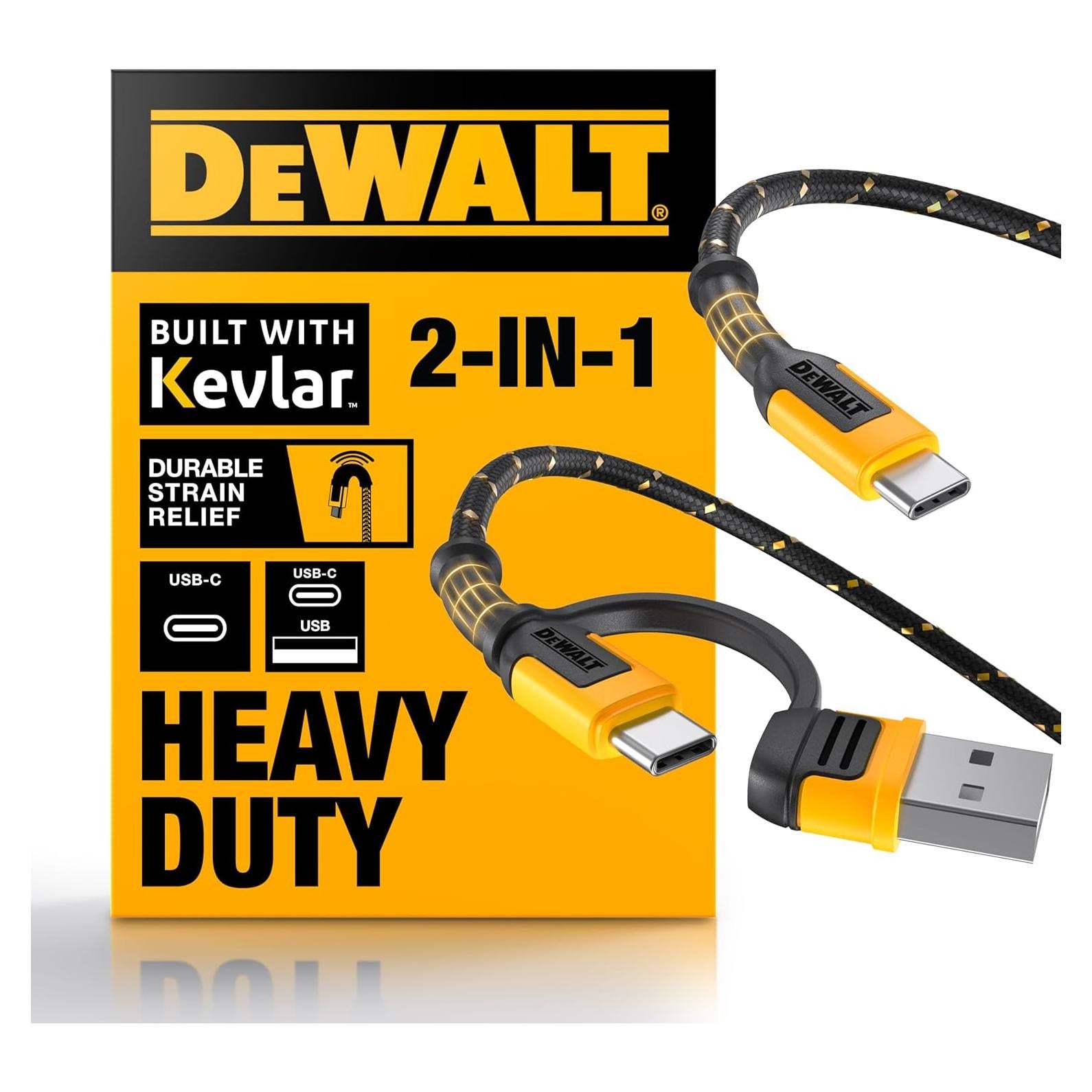 Cable de Carga 2en1 DEWALT USB-C 1.83m Carga Rápida 60W