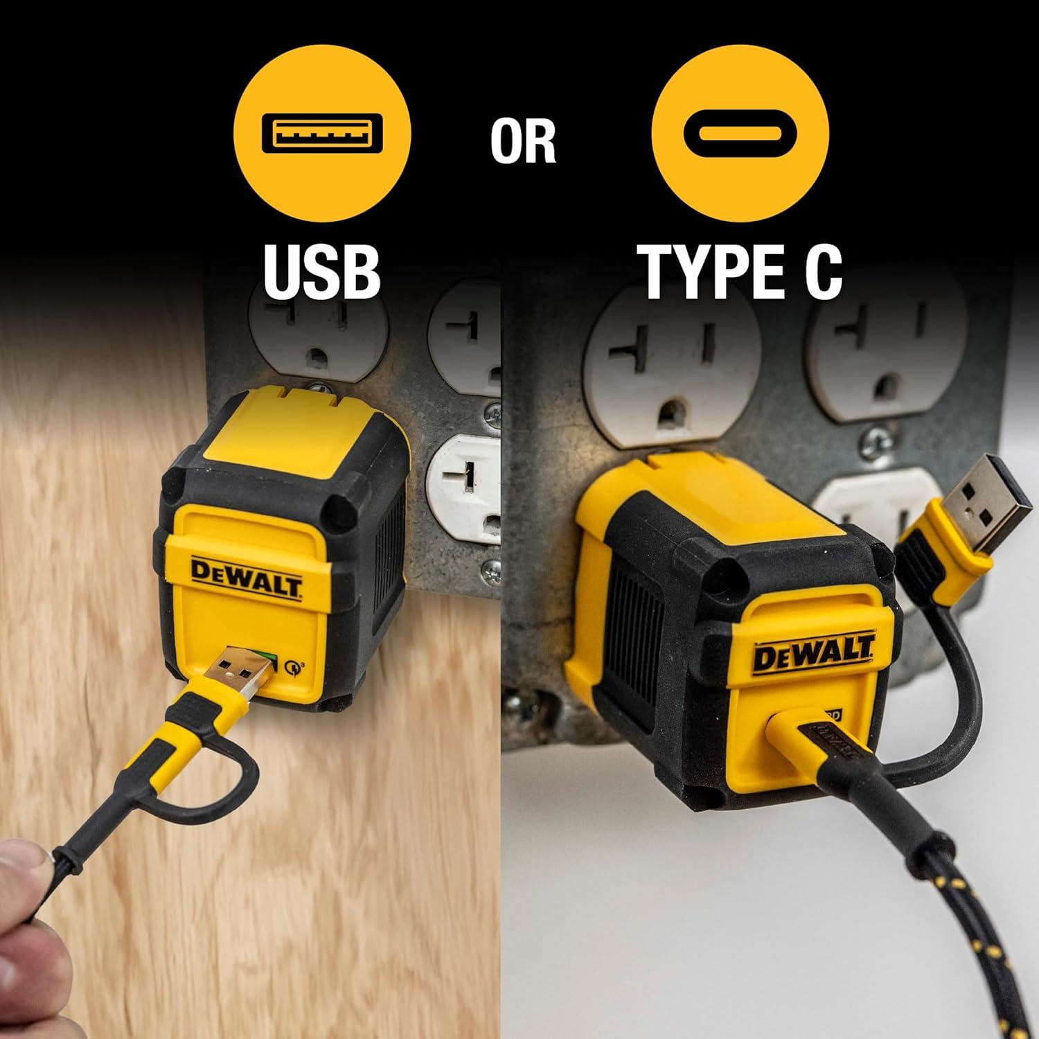 Cable de Carga 2en1 DEWALT USB-C 1.83m Carga Rápida 60W
