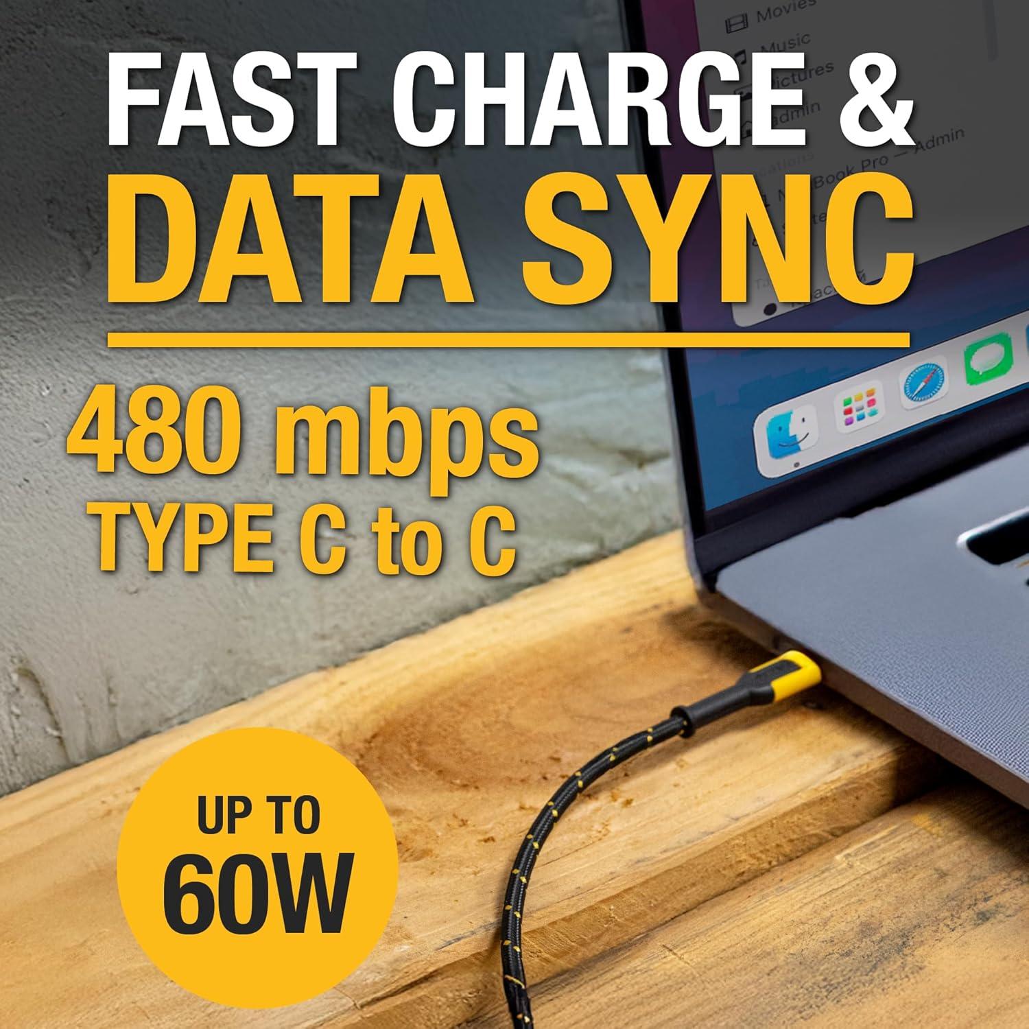 Cable de Carga 2en1 DEWALT USB-C 1.83m Carga Rápida 60W