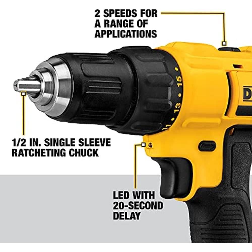 Taladro Inalámbrico DEWALT 20V Compacto con 21 Brocas
