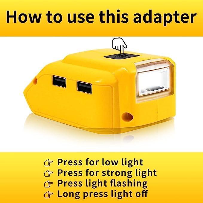 Adaptador de Batería Dewalt DCB090 con Luz LED y USB