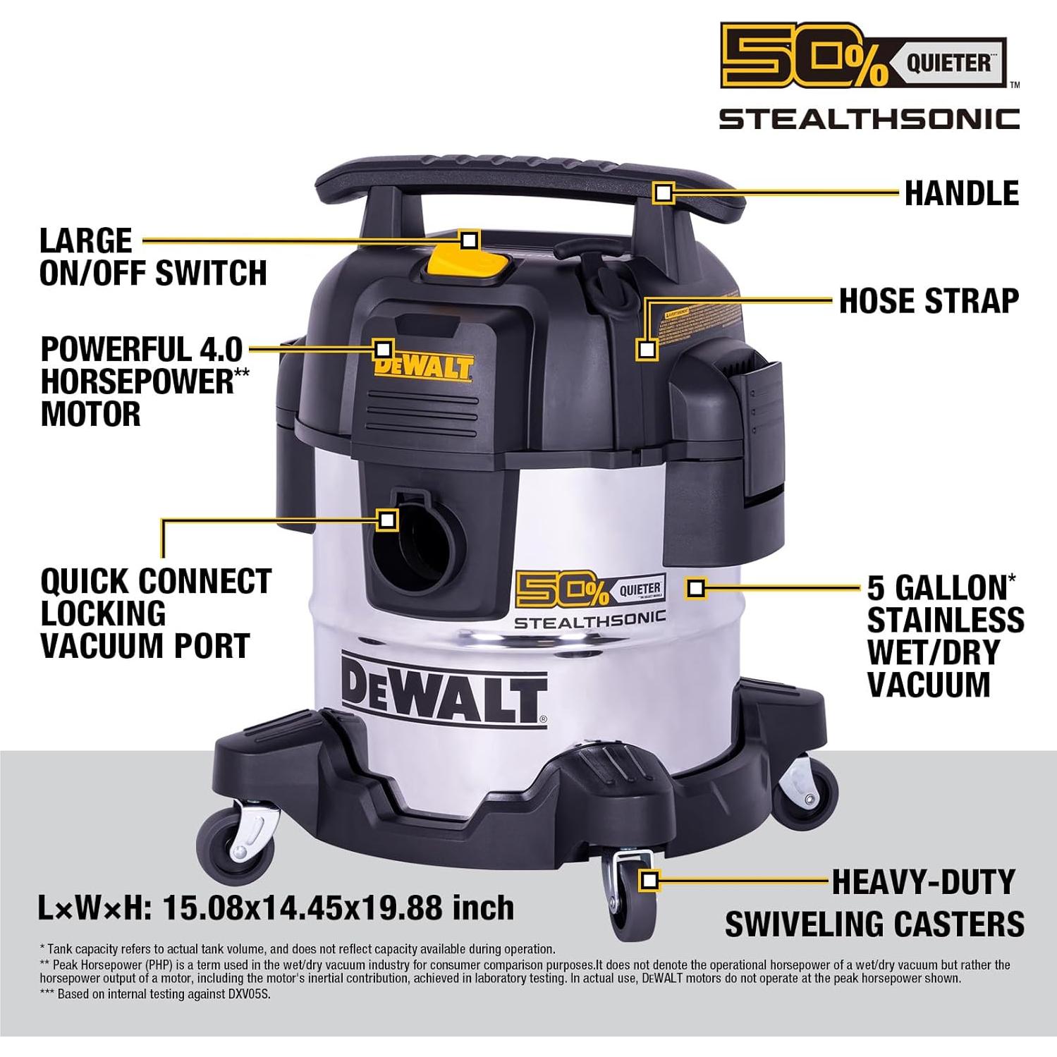 Aspiradora DEWALT Húmeda y Seca 5 Galones 4 HP Silenciosa